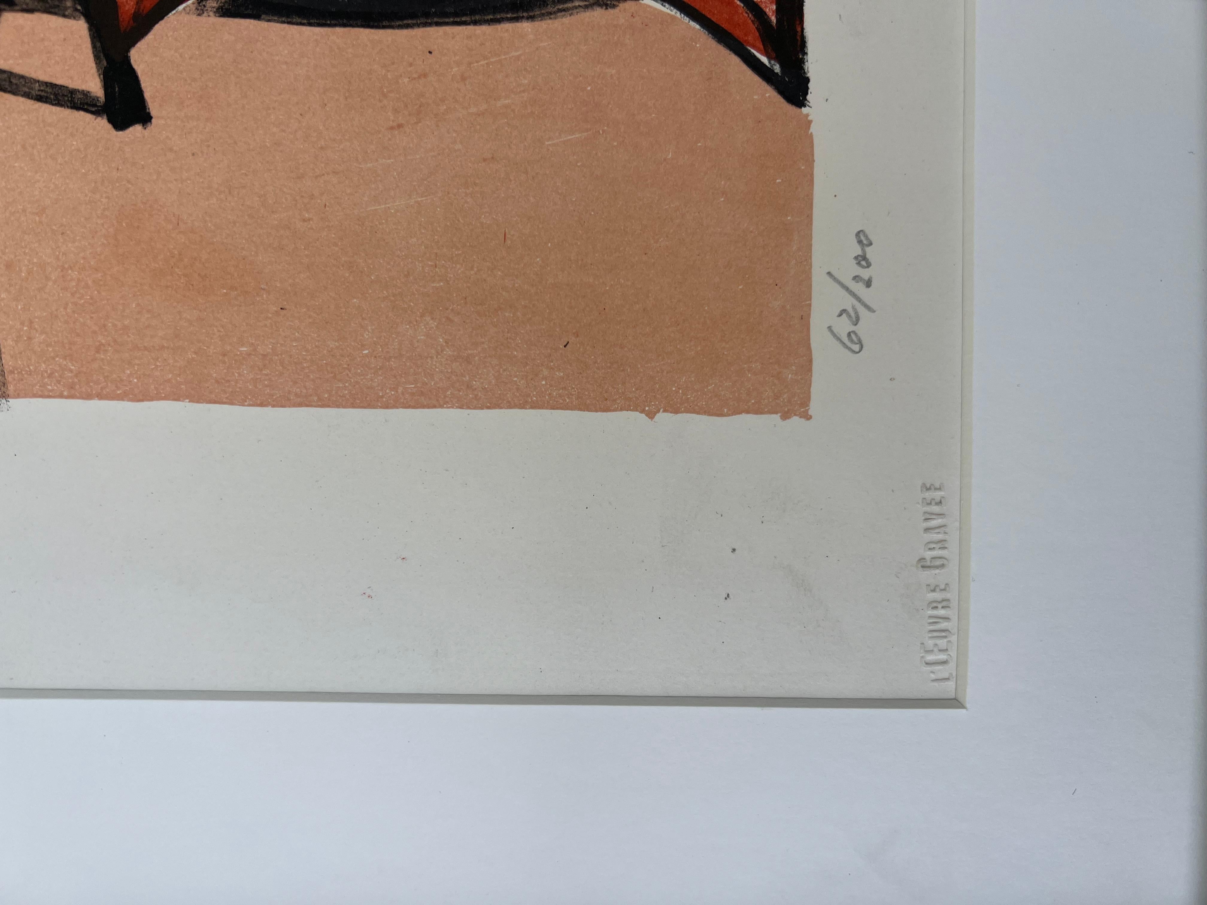 Oscar Dominguez 1906-1957 

Hommage a Manolete, 1955 Il s'agit d'une lithographie originale en couleurs, signée et numérotée, réalisée sur papier vélin BFK Rives. 

Cette lithographie en couleur est signée à la main au crayon par l'artiste