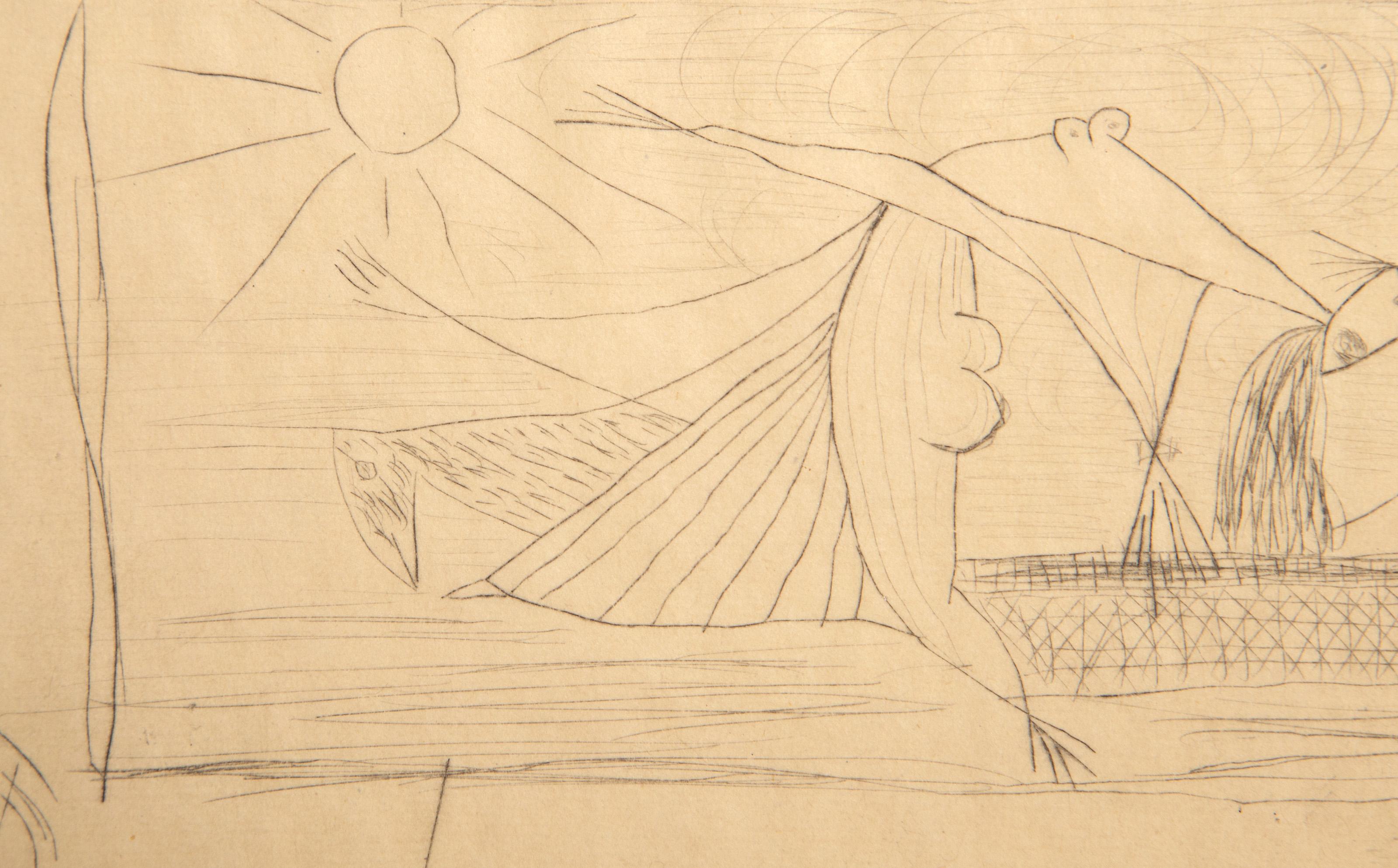 Figura in paesaggio, acquaforte surrealista di Oscar Dominguez in vendita 1