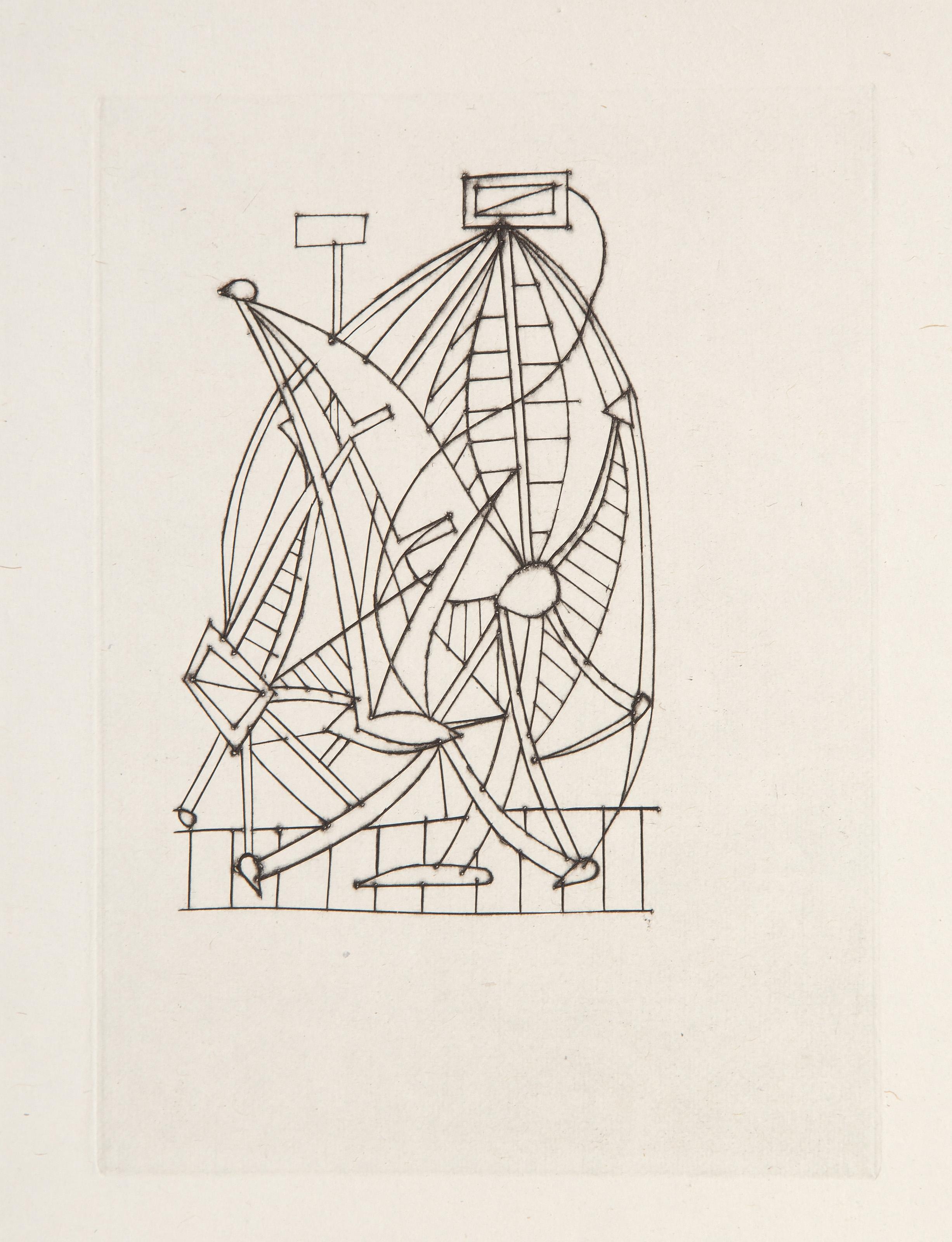 Montaña rusa, grabado cubista de Oscar Dominguez - Print de Óscar Domínguez