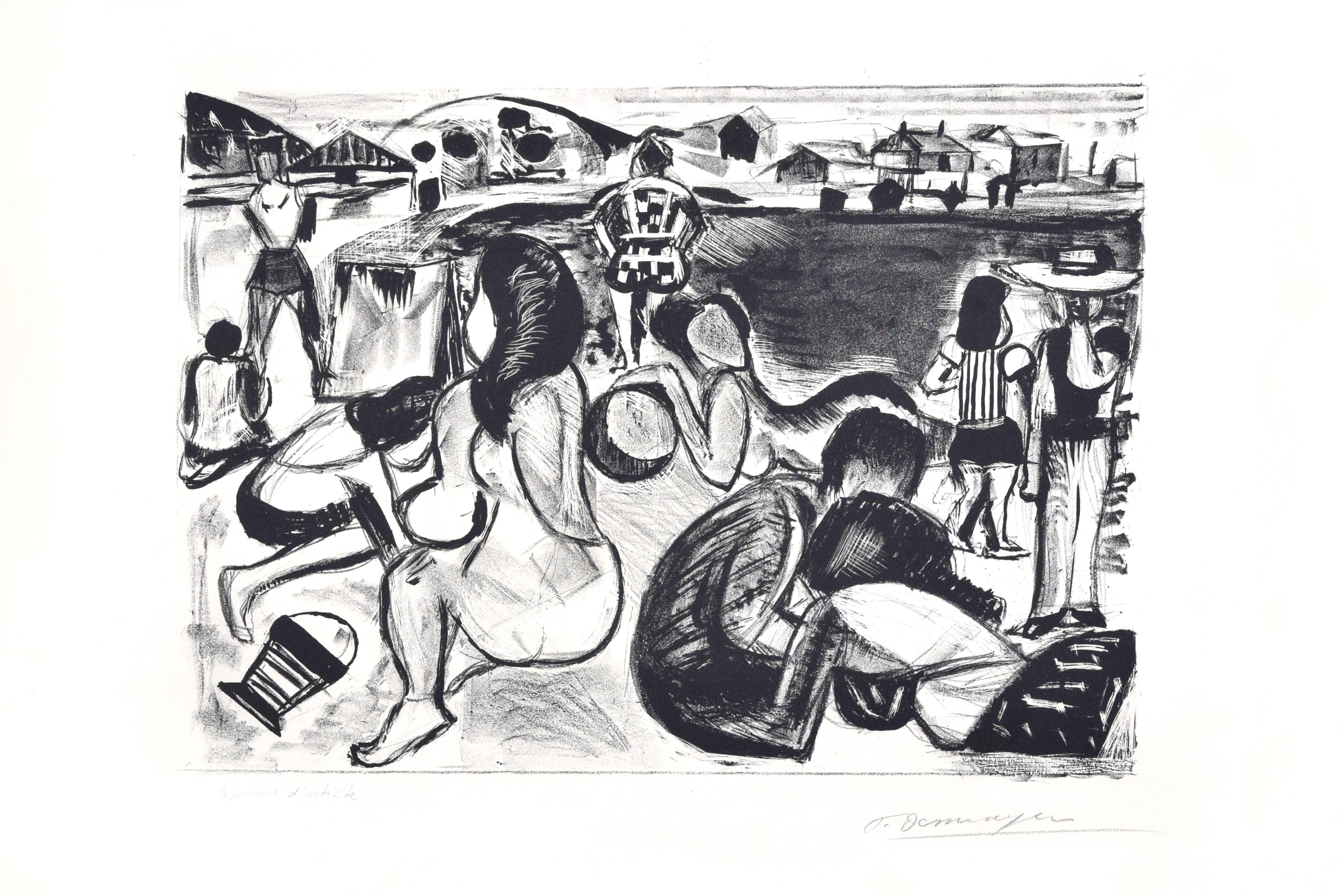 Óscar Domínguez Figurative Print - Seaside - Original Lithograph by Oscar Dominguez - First half of  1900