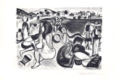 Seaside - Original Lithograph by Oscar Dominguez - First half of  1900