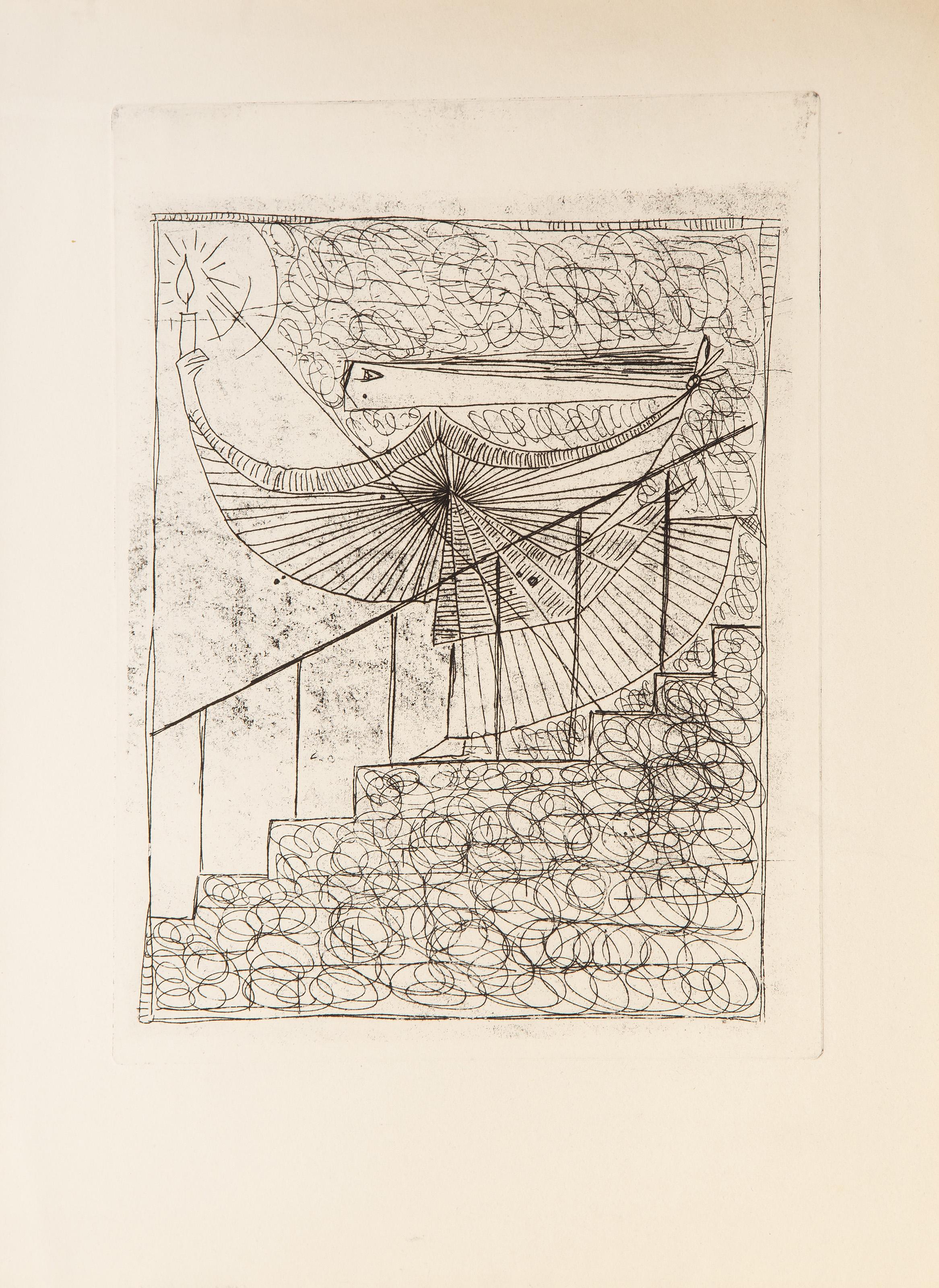 Sombre est Noir, Surrealist Etching by Oscar Dominguez - Print by Óscar Domínguez