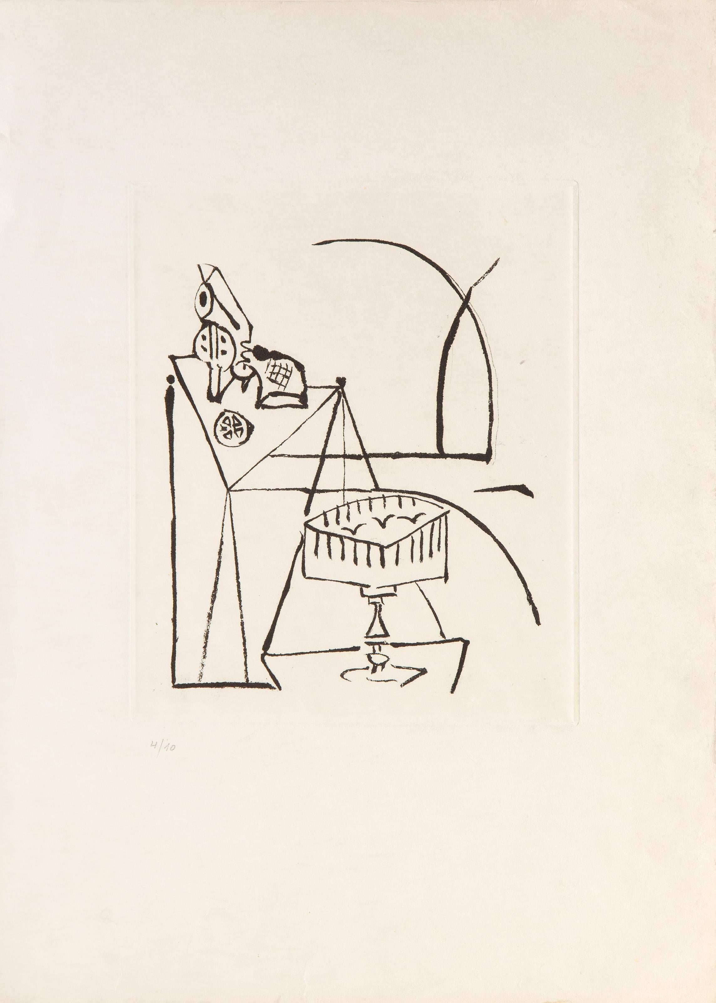  Oscar Dominguez, spagnolo (1906-1957) -  Natura morta, Medium: Acquaforte su Japon, numerata a matita, Edizione: 4/10, Dimensioni immagine: 8,25 x 7 pollici, Dimensioni: 15 x 11,25 pollici (38,1 x 28,58 cm), Descrizione: Dalla collezione del