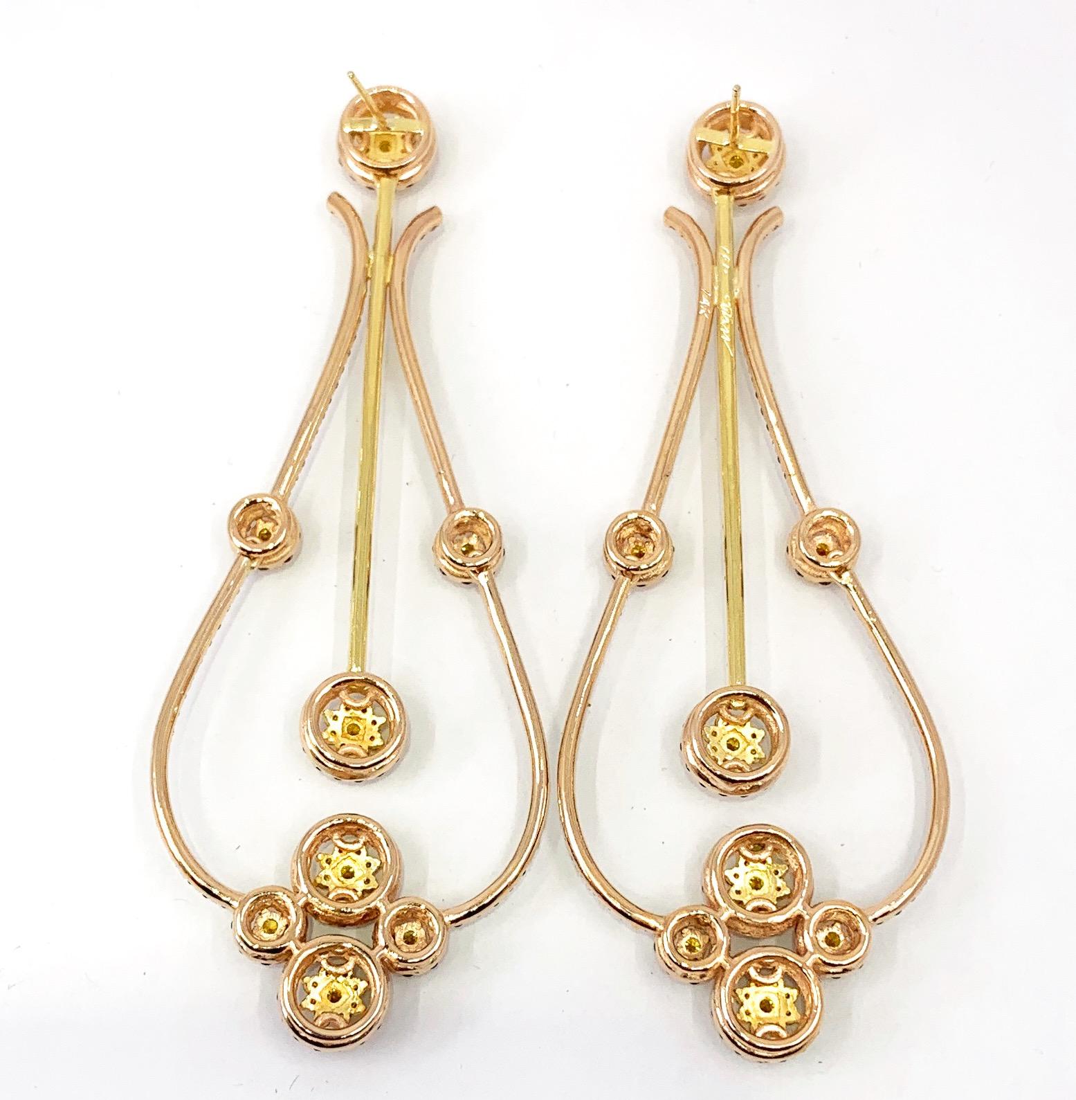 Women's or Men's 10.05 Carat Pink & Yellow Diamond Chandelier Earrings in Rose & Yellow Gold For Sale