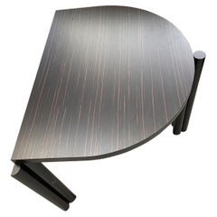 Contemporary Design Table With Three Legs And Arch Shape, Ebony Veneer