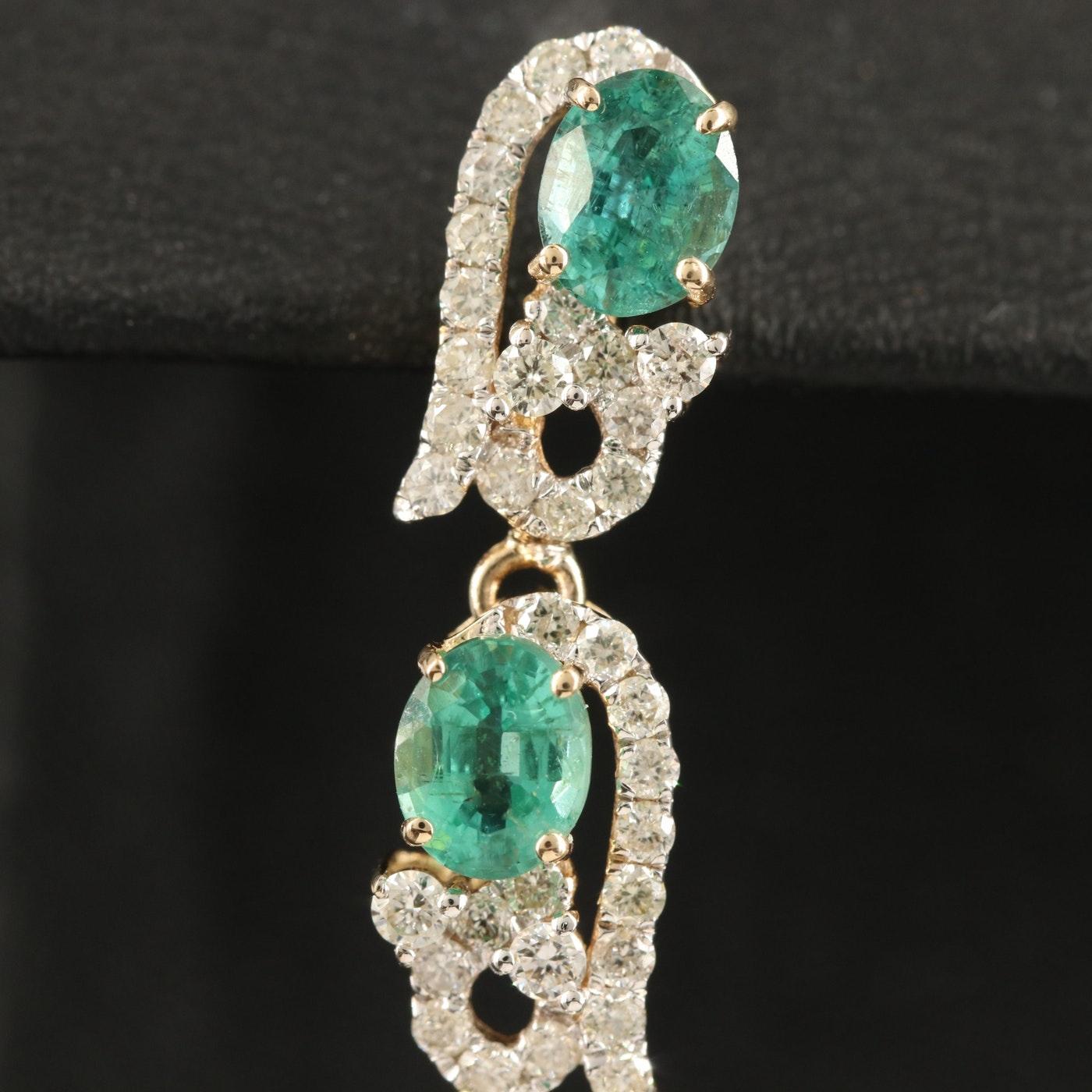 Oscar Friedman / 3,49 Karat Diamant & kolumbianischer Smaragd Ohrringe / 14K im Zustand „Neu“ in Rancho Mirage, CA
