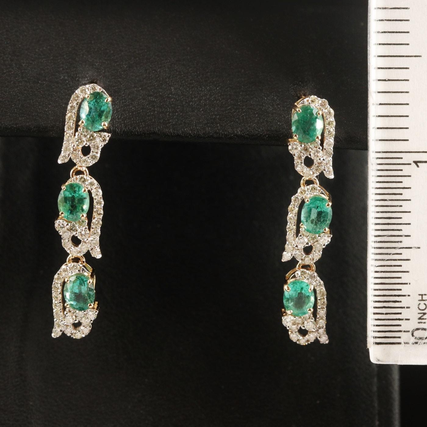 Oscar Friedman / 3,49 Karat Diamant & kolumbianischer Smaragd Ohrringe / 14K Damen