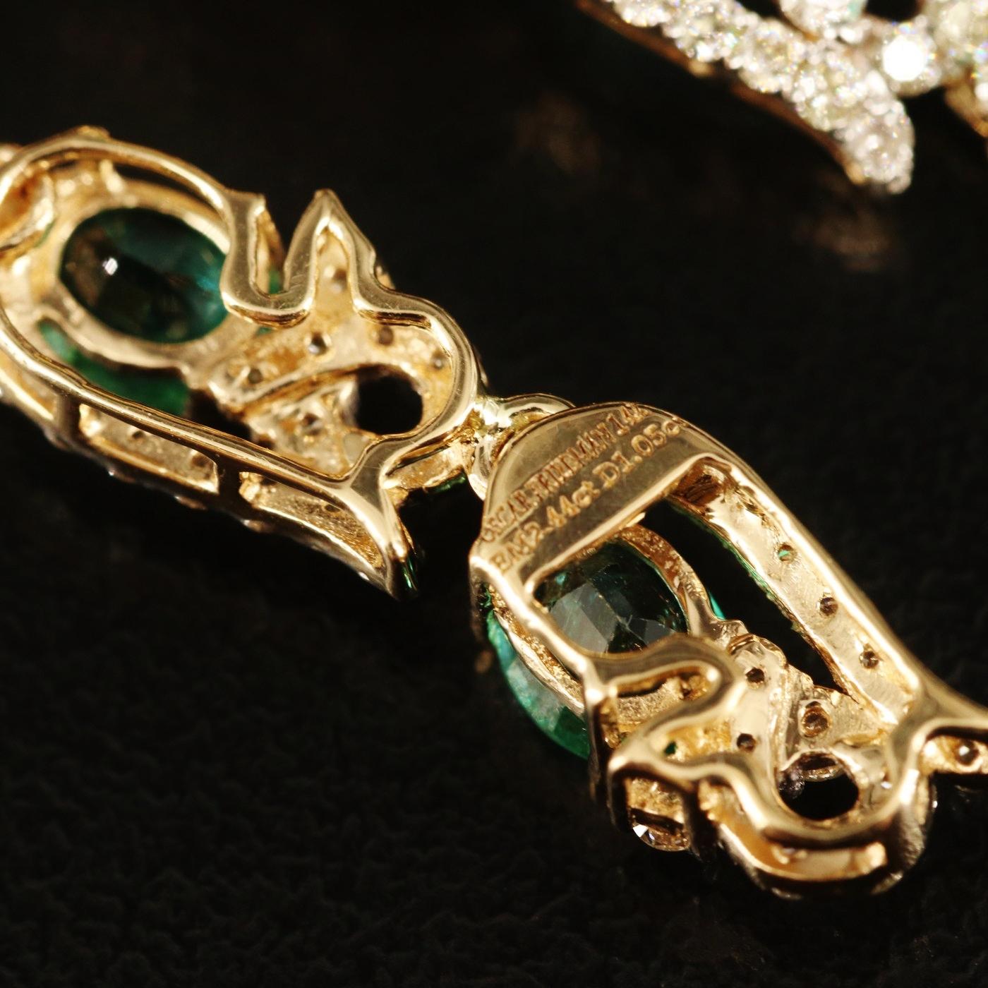Oscar Friedman / 3,49 Karat Diamant & kolumbianischer Smaragd Ohrringe / 14K 1