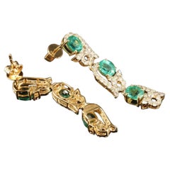 Oscar Friedman / 3.49 Ct Diamond & Colombian Emerald Earrings / 14K