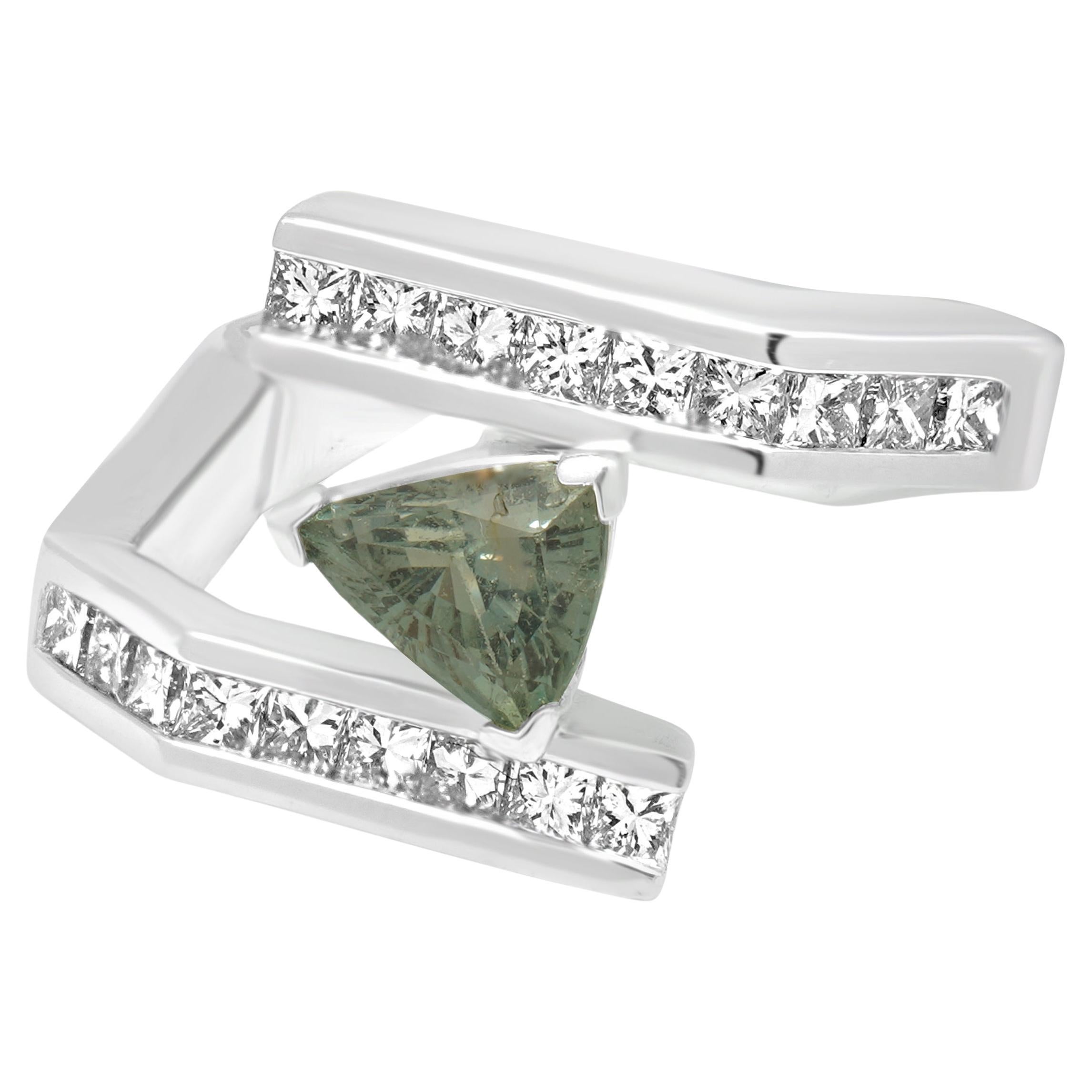 Oscar Friedman Platinum Alexandrite & Diamond Bypass Ring For Sale