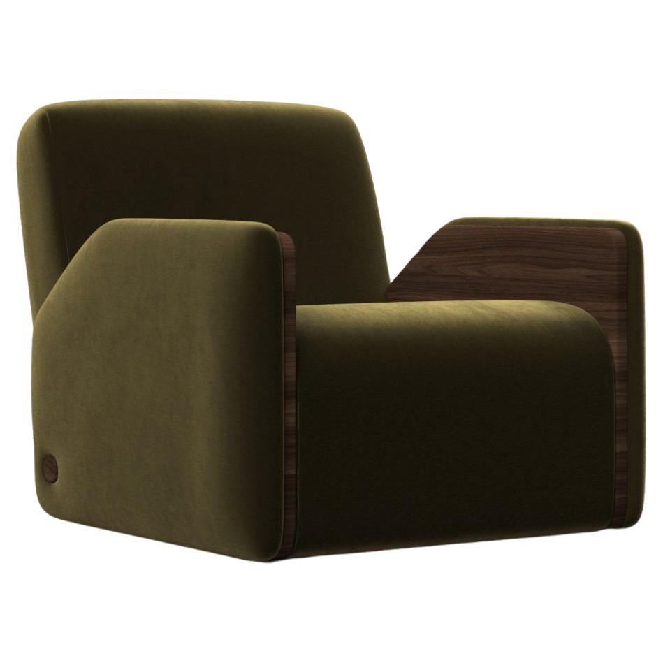 Oscar Green Upholstery and Walnut Chair by Haymann Editions