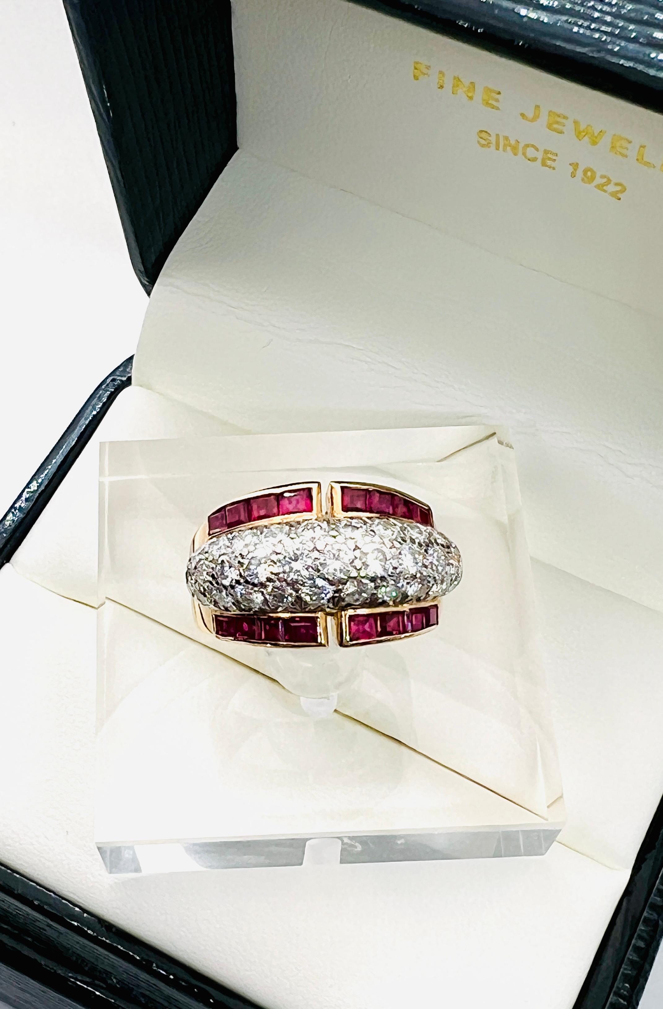Oscar He-man Brothers Retro 18K Yellow Gold & Platinum Diamond & Ruby Ring  For Sale 5