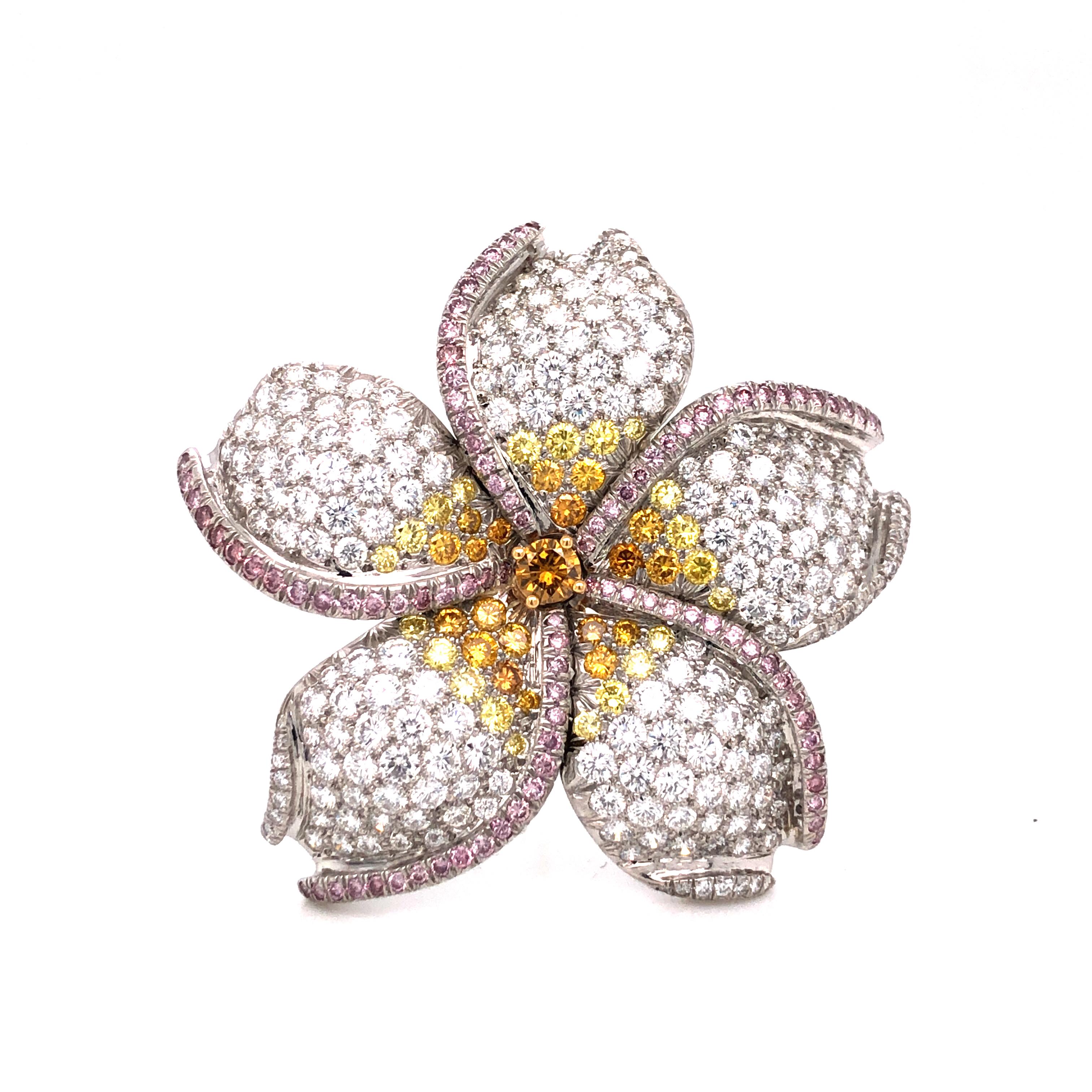 Women's or Men's Oscar Heyman 10.28tcw Fancy Color Diamond Flower Brooch