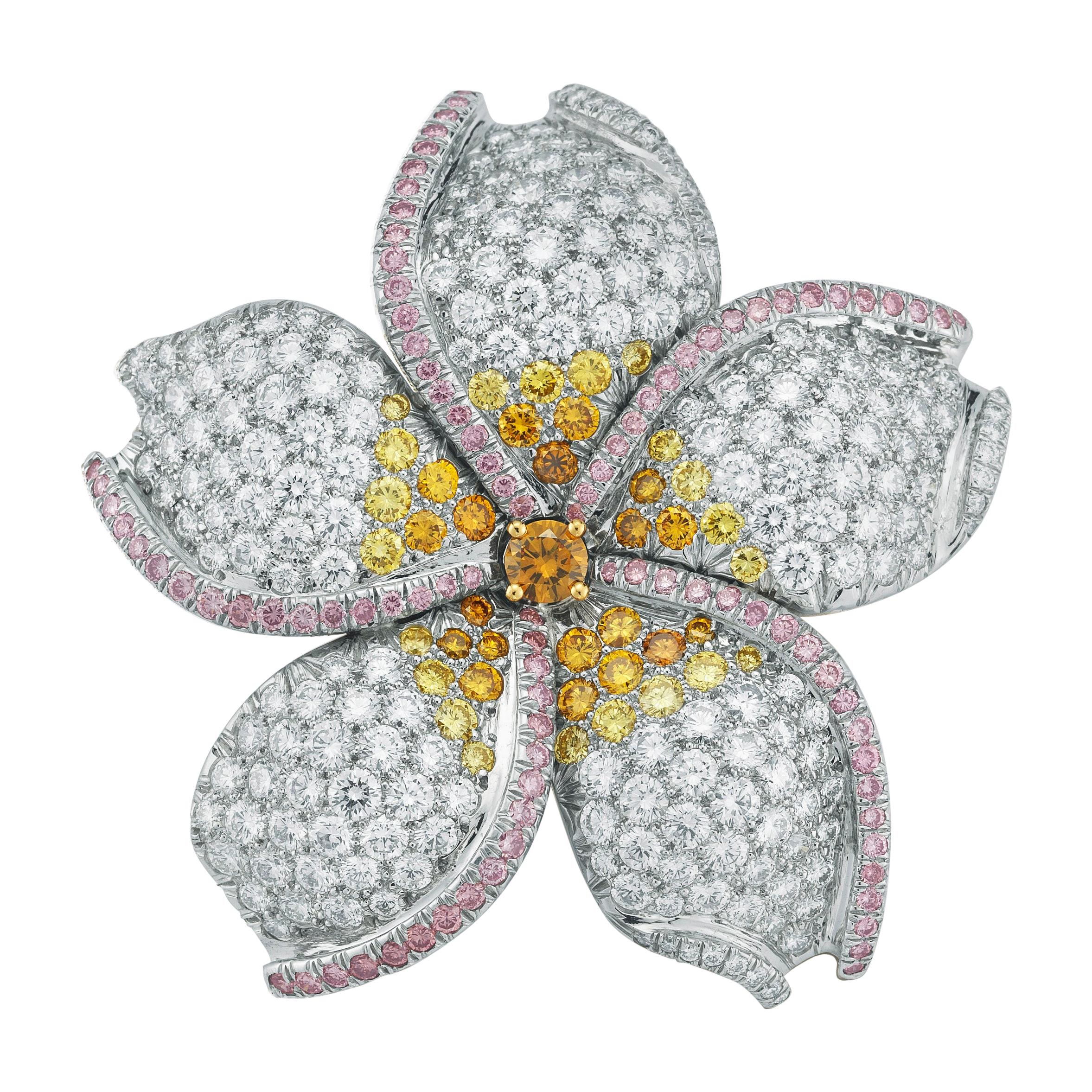 Oscar Heyman 10.28tcw Fancy Color Diamond Flower Brooch