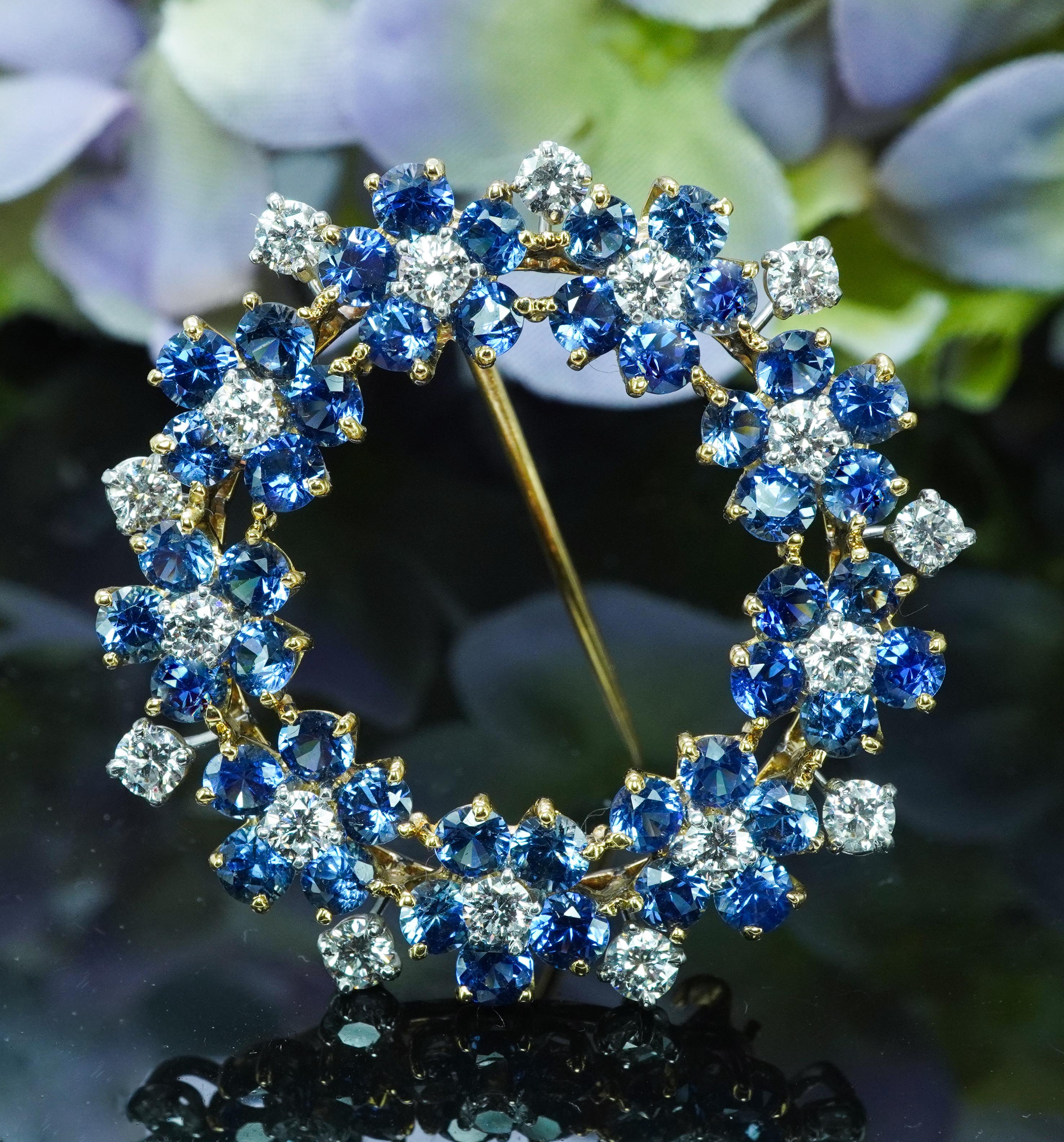 Contemporary Oscar Heyman 10.35ct Sapphire Diamond Brooch 18K Gold Platinum Certified Large For Sale