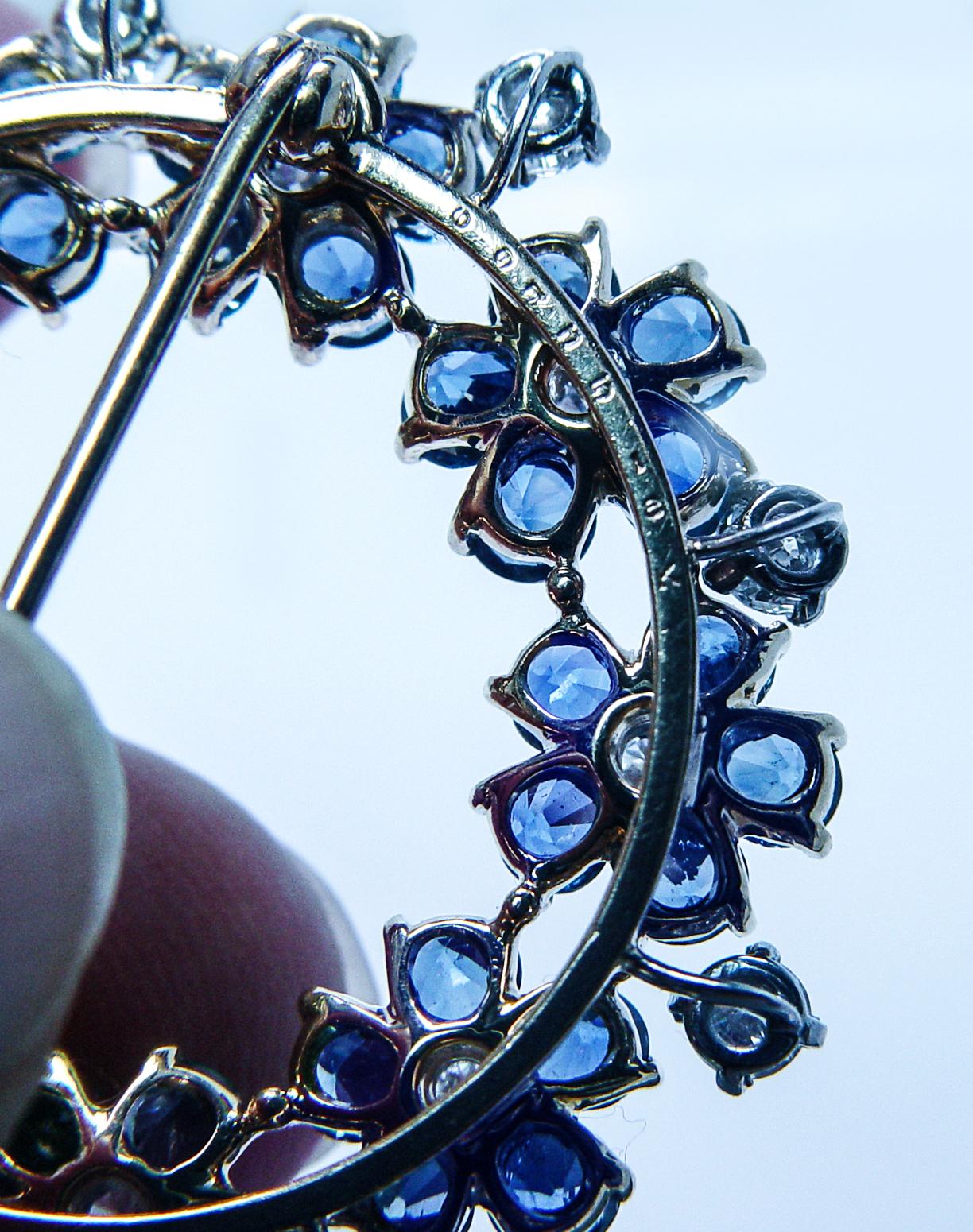Women's Oscar Heyman 10.35ct Sapphire Diamond Brooch 18K Gold Platinum Certified Large For Sale