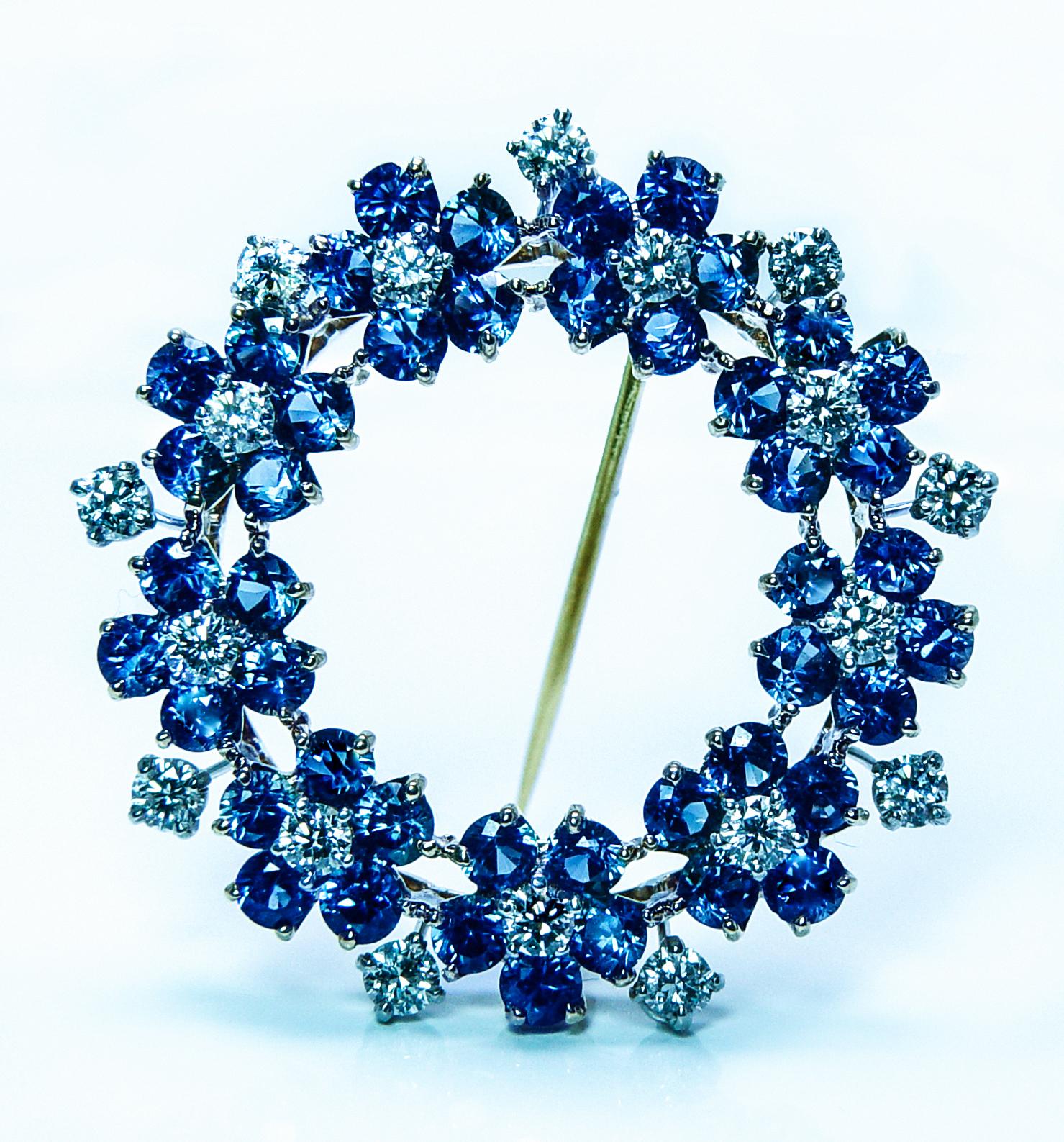 Oscar Heyman 10.35ct Sapphire Diamond Brooch 18K Gold Platinum Certified Large For Sale 1