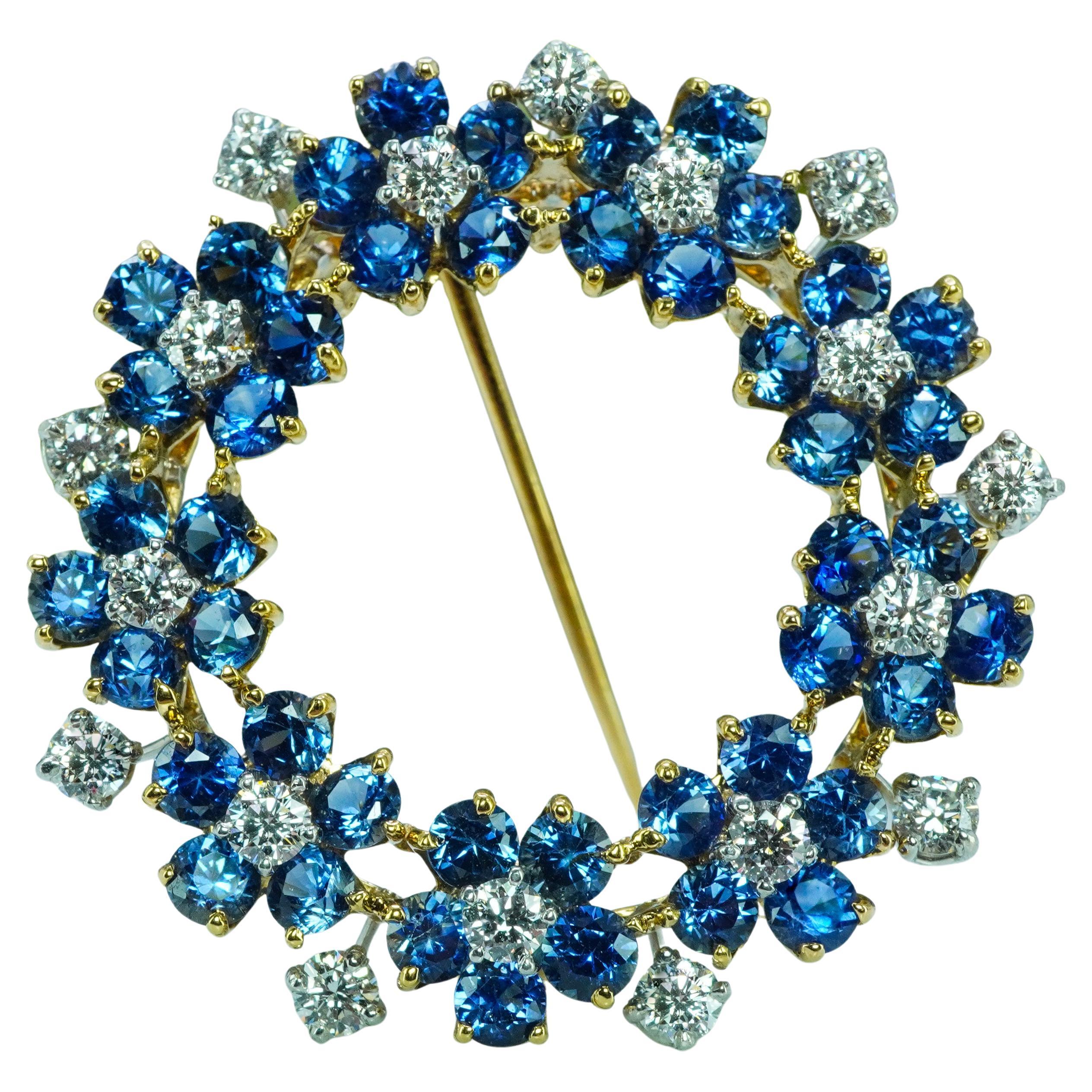 Oscar Heyman 10.35ct Sapphire Diamond Brooch 18K Gold Platinum Certified Large