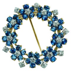 Oscar Heyman 10.35ct Sapphire Diamond Brooch 18K Gold Platinum Certified Large
