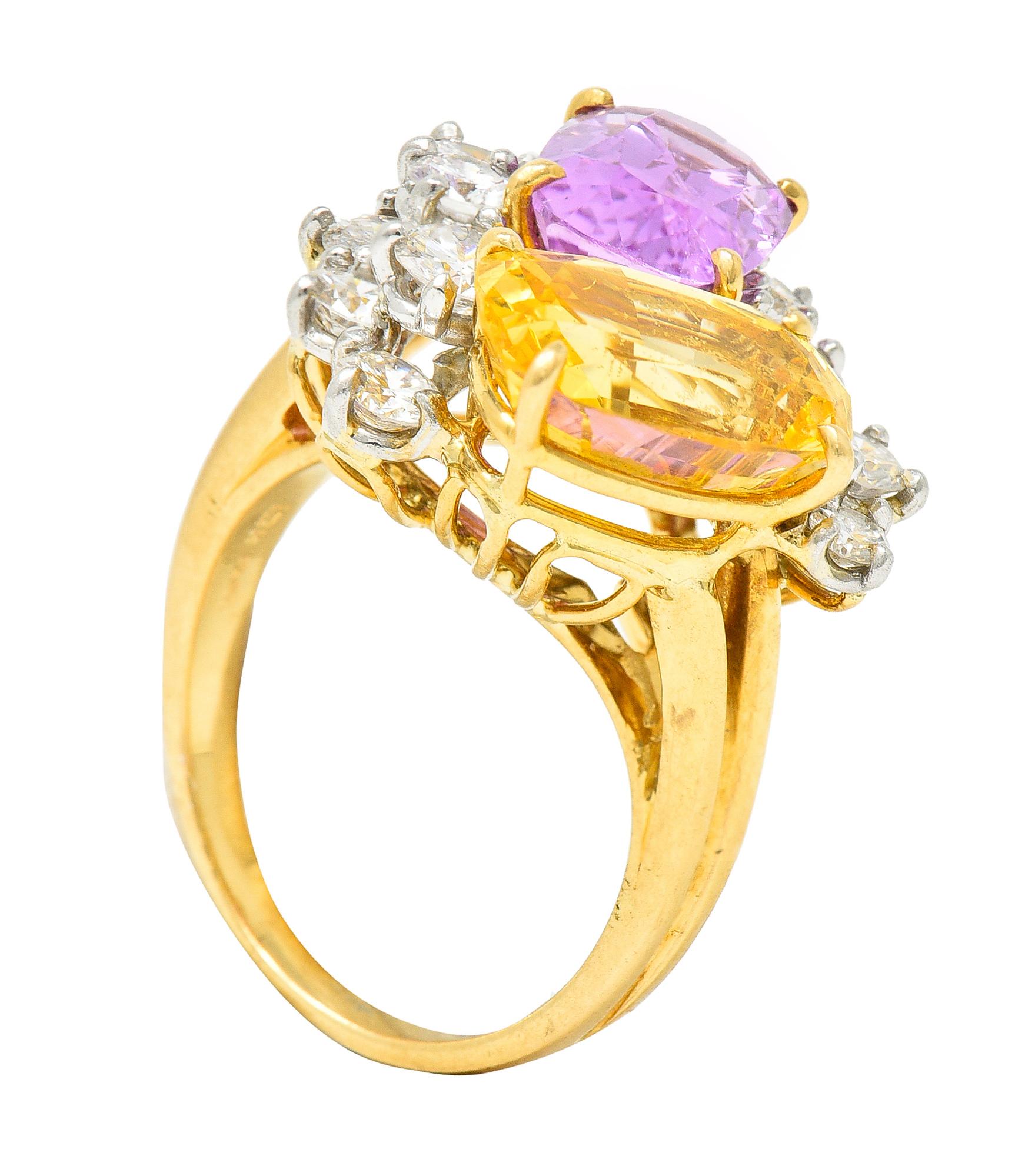 Oscar Heyman 11.12 Carats Pink & Yellow Sapphire Diamond Platinum 18K Gold Ring en vente 4