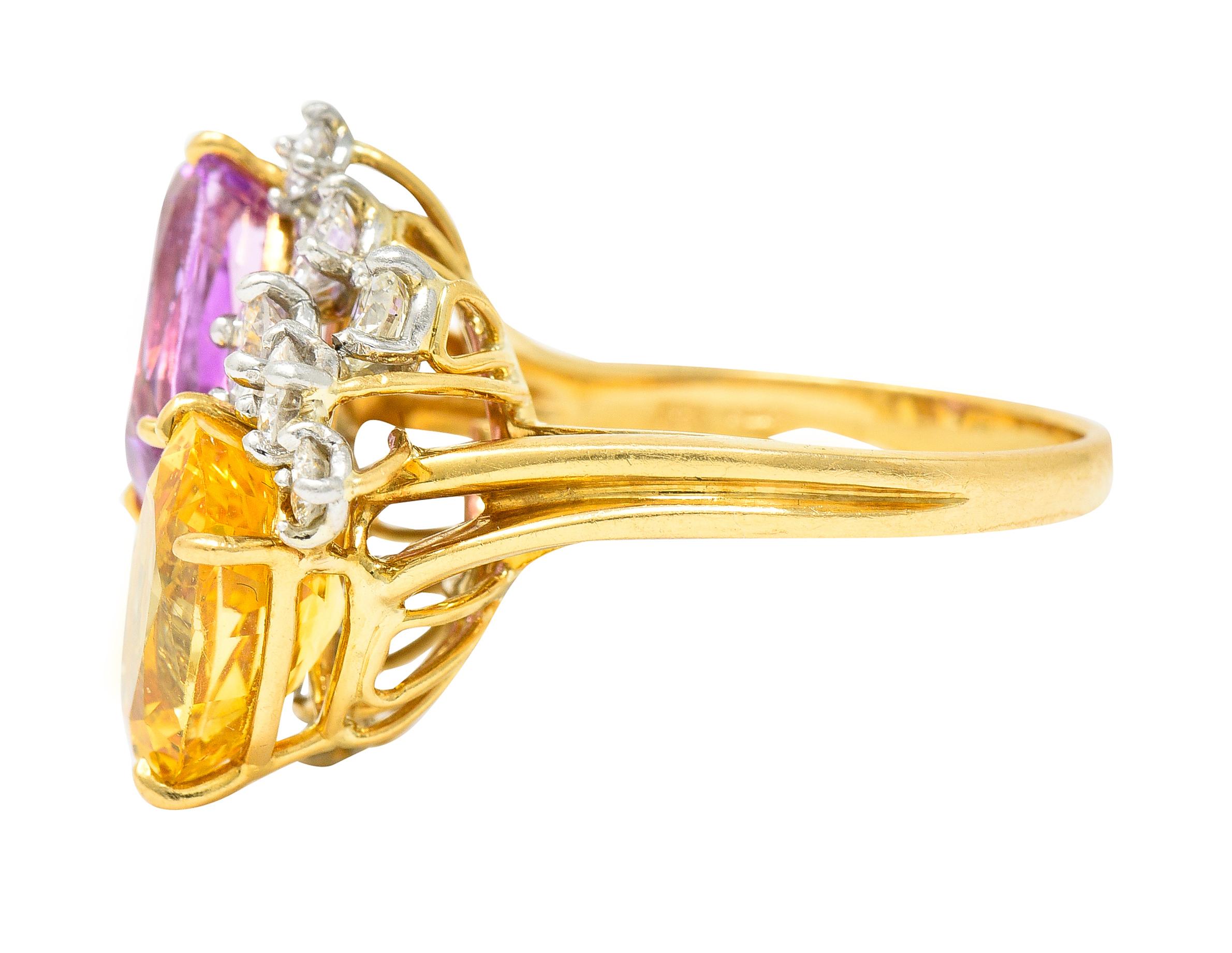 Oscar Heyman 11.12 Carats Pink & Yellow Sapphire Diamond Platinum 18K Gold Ring In Excellent Condition For Sale In Philadelphia, PA