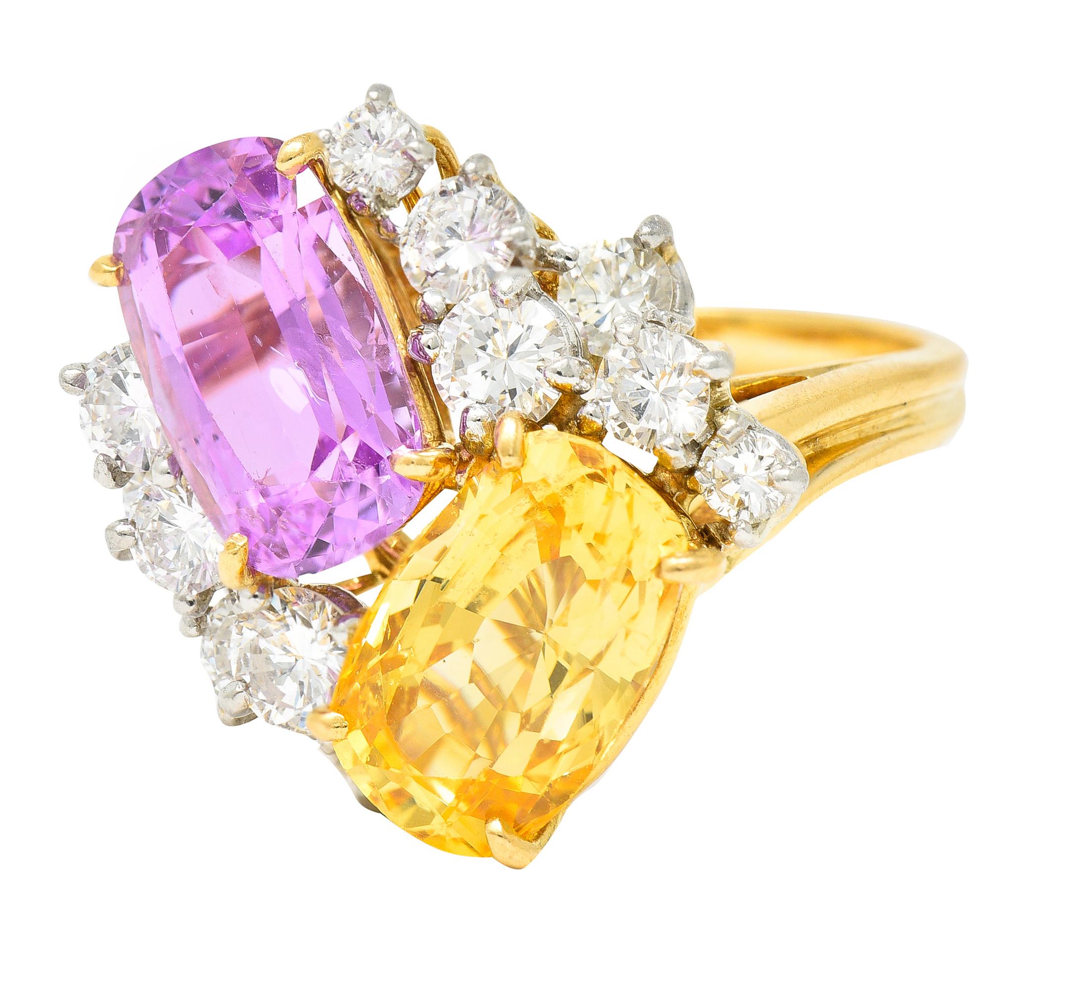 Oscar Heyman 11.12 Carats Pink & Yellow Sapphire Diamond Platinum 18K Gold Ring Pour femmes en vente