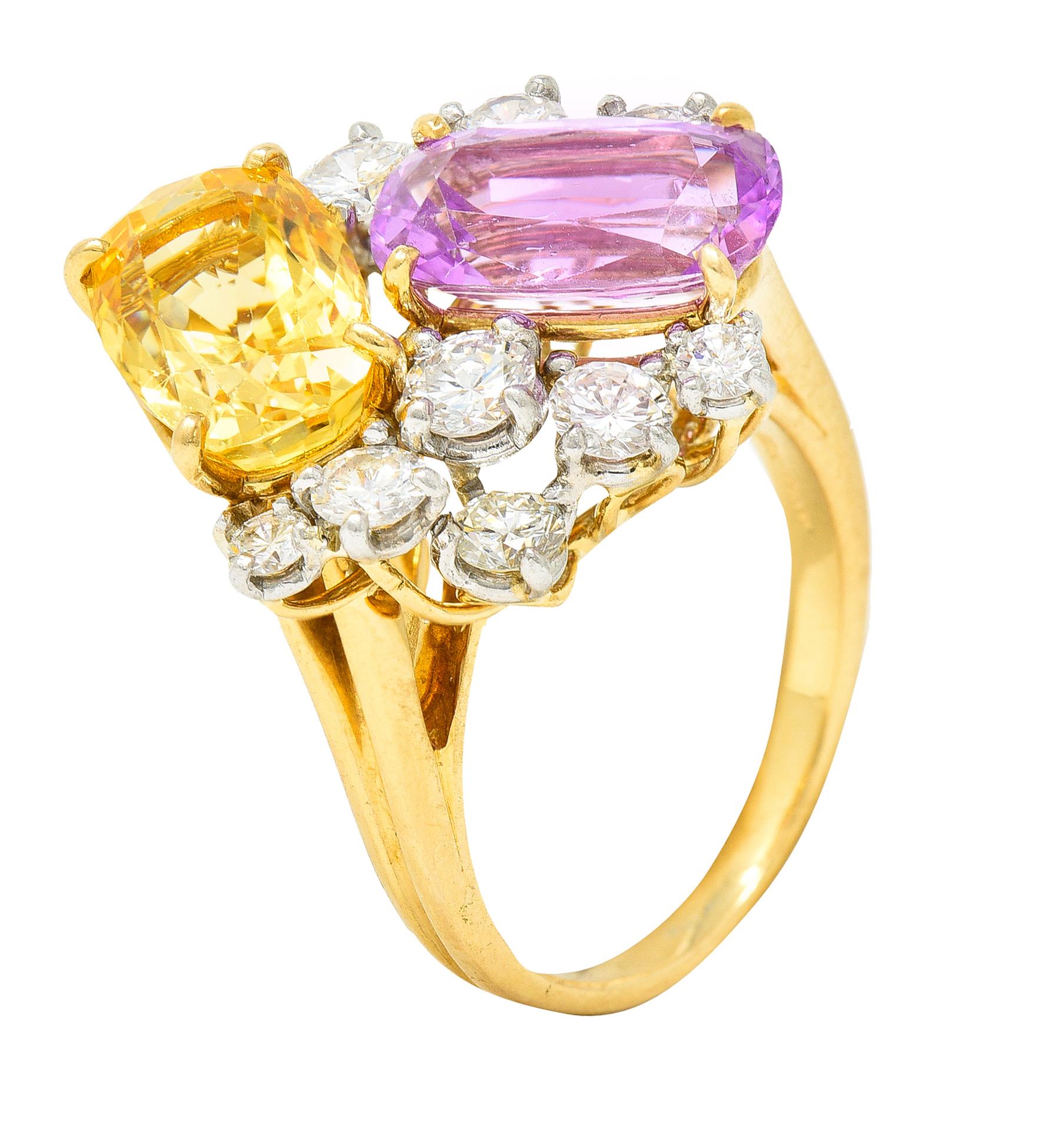 Oscar Heyman 11.12 Carats Pink & Yellow Sapphire Diamond Platinum 18K Gold Ring For Sale 2