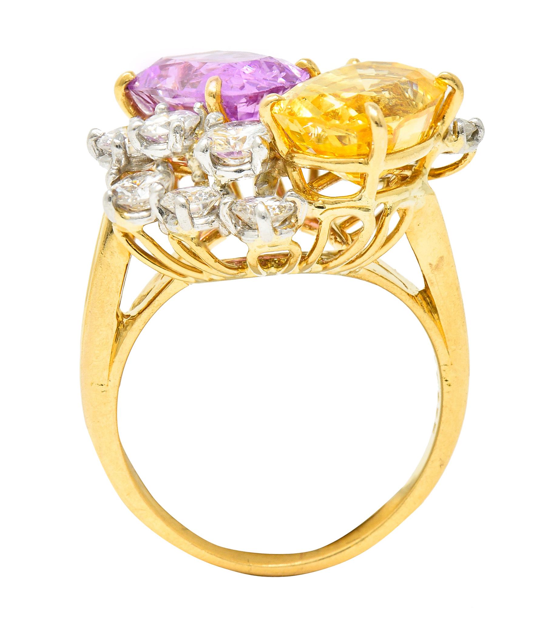 Oscar Heyman 11.12 Carats Pink & Yellow Sapphire Diamond Platinum 18K Gold Ring en vente 3