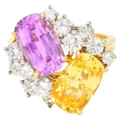 Retro Oscar Heyman 11.12 Carats Pink & Yellow Sapphire Diamond Platinum 18K Gold Ring