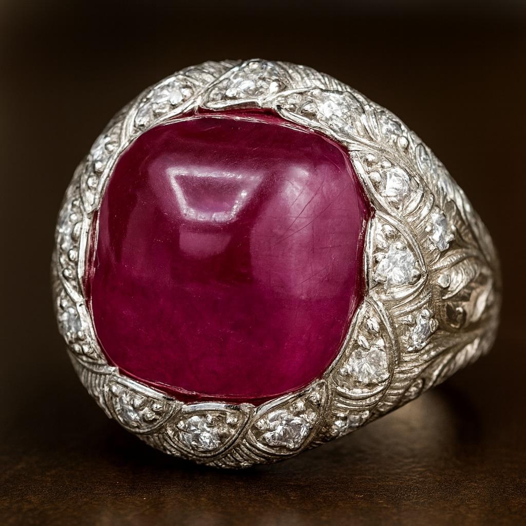 Contemporain Oscar Heyman - Bague en or 18 carats et platine avec rubis de Birmanie et diamants de 12,96 carats en vente