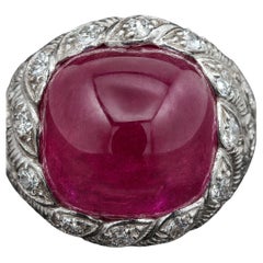 Oscar Heyman 12.96 Carat Burma Ruby & Diamond Ring in 18K Gold and Platinum