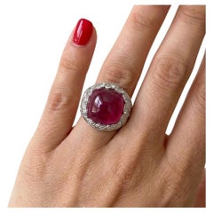 Oscar Heyman 12.96 Carat Burma Ruby & Diamond Ring in 18K Gold and Platinum