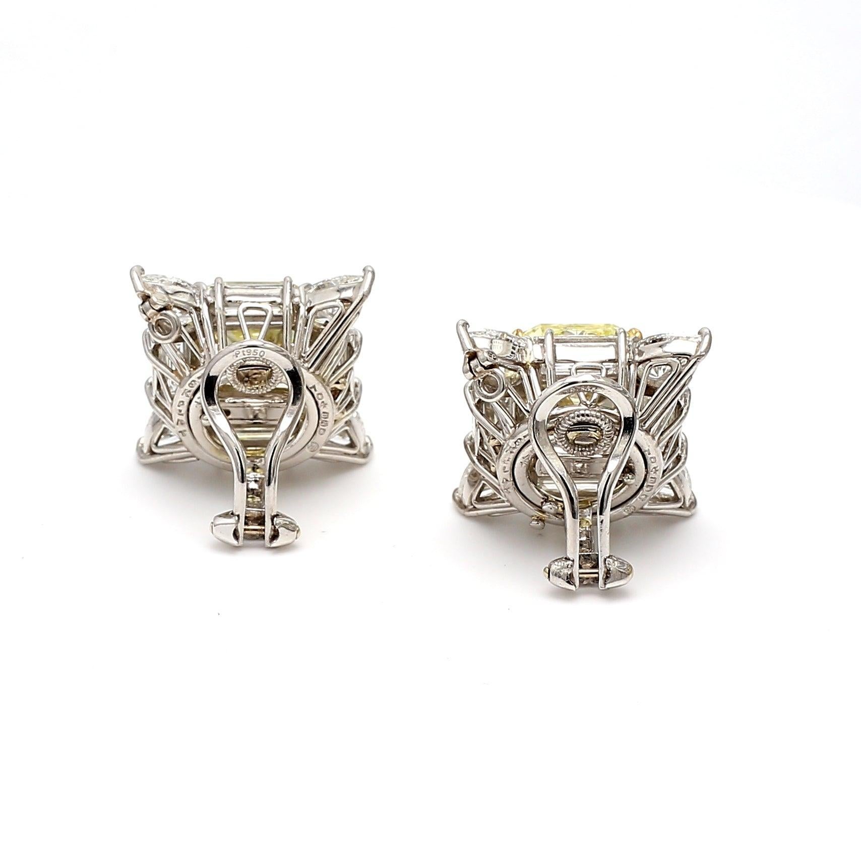 Oscar Heyman 13,72 Karat Ausgefallene gelbe Diamant-Platin-Ohrclips Damen