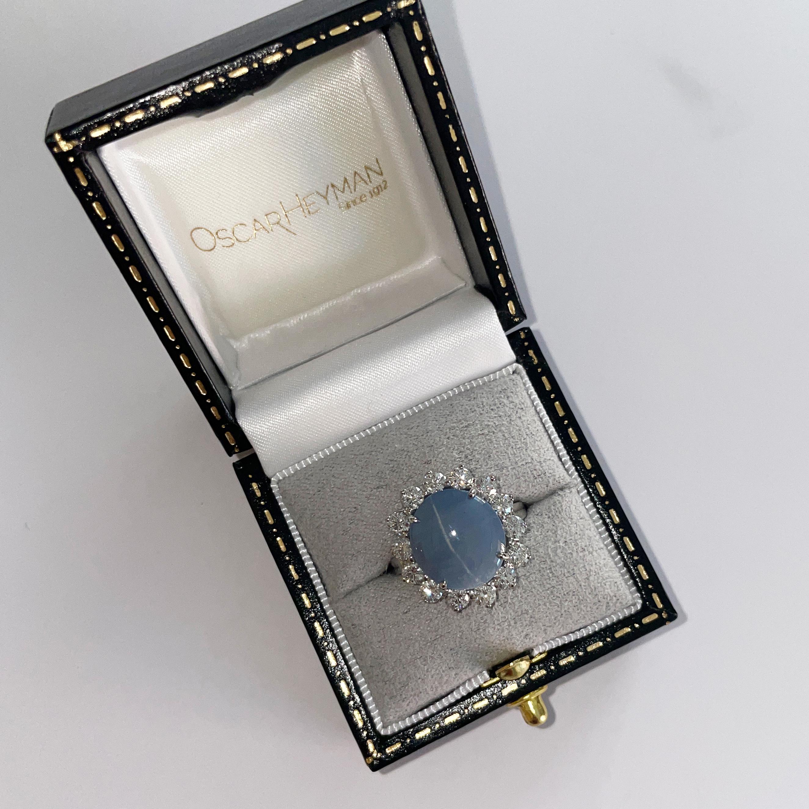 Oscar Heyman 14.21ct Cat's-Eye Sapphire & Diamond Ring For Sale 4