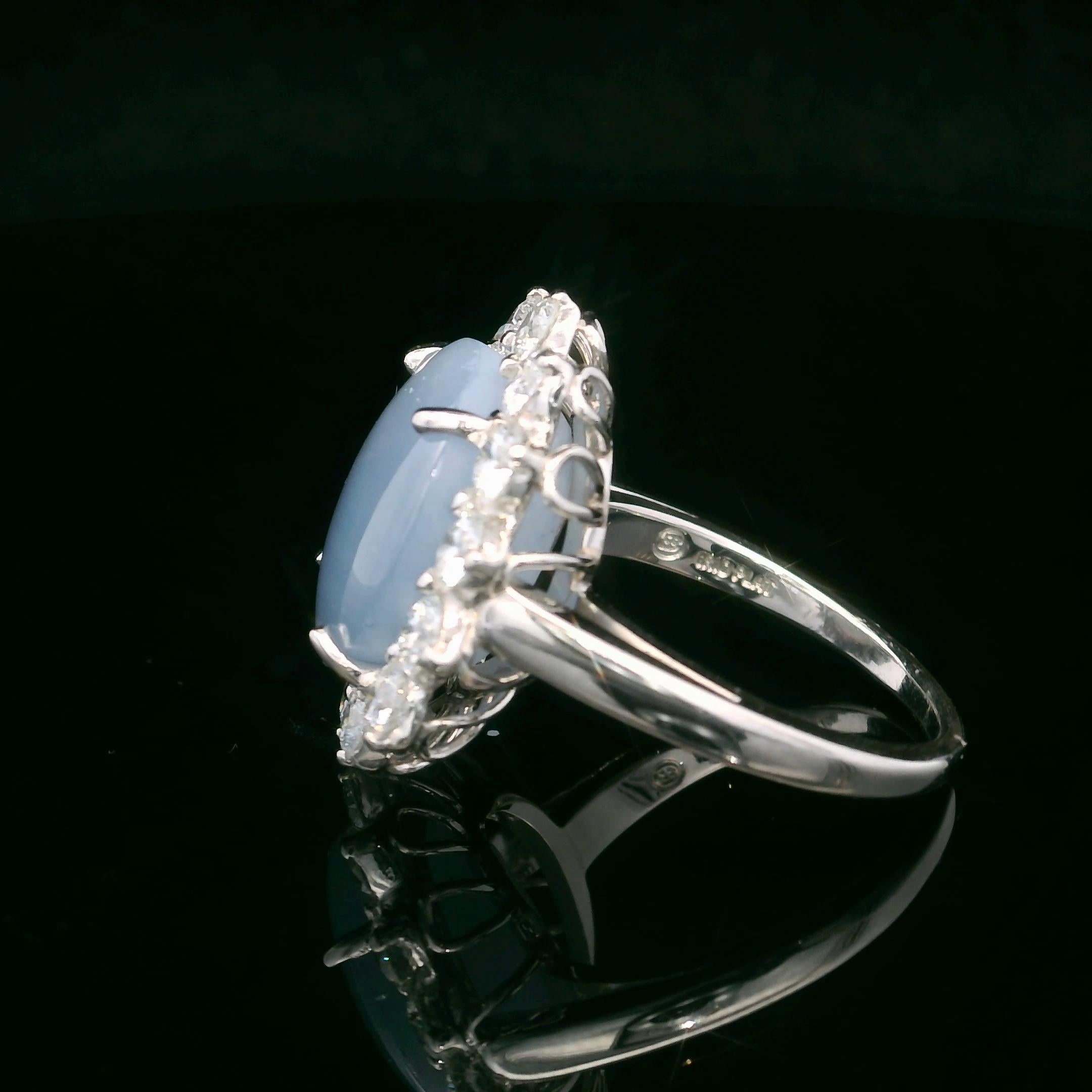 Contemporary Oscar Heyman 14.21ct Cat's-Eye Sapphire & Diamond Ring For Sale