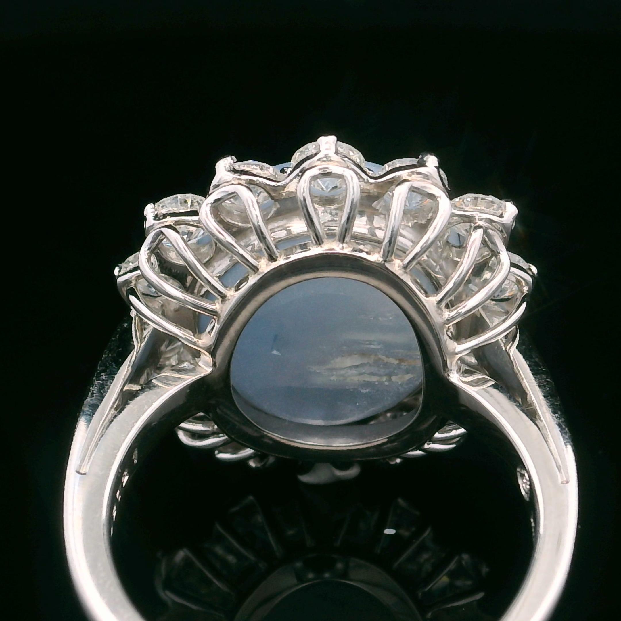 Cabochon Oscar Heyman 14.21ct Cat's-Eye Sapphire & Diamond Ring For Sale