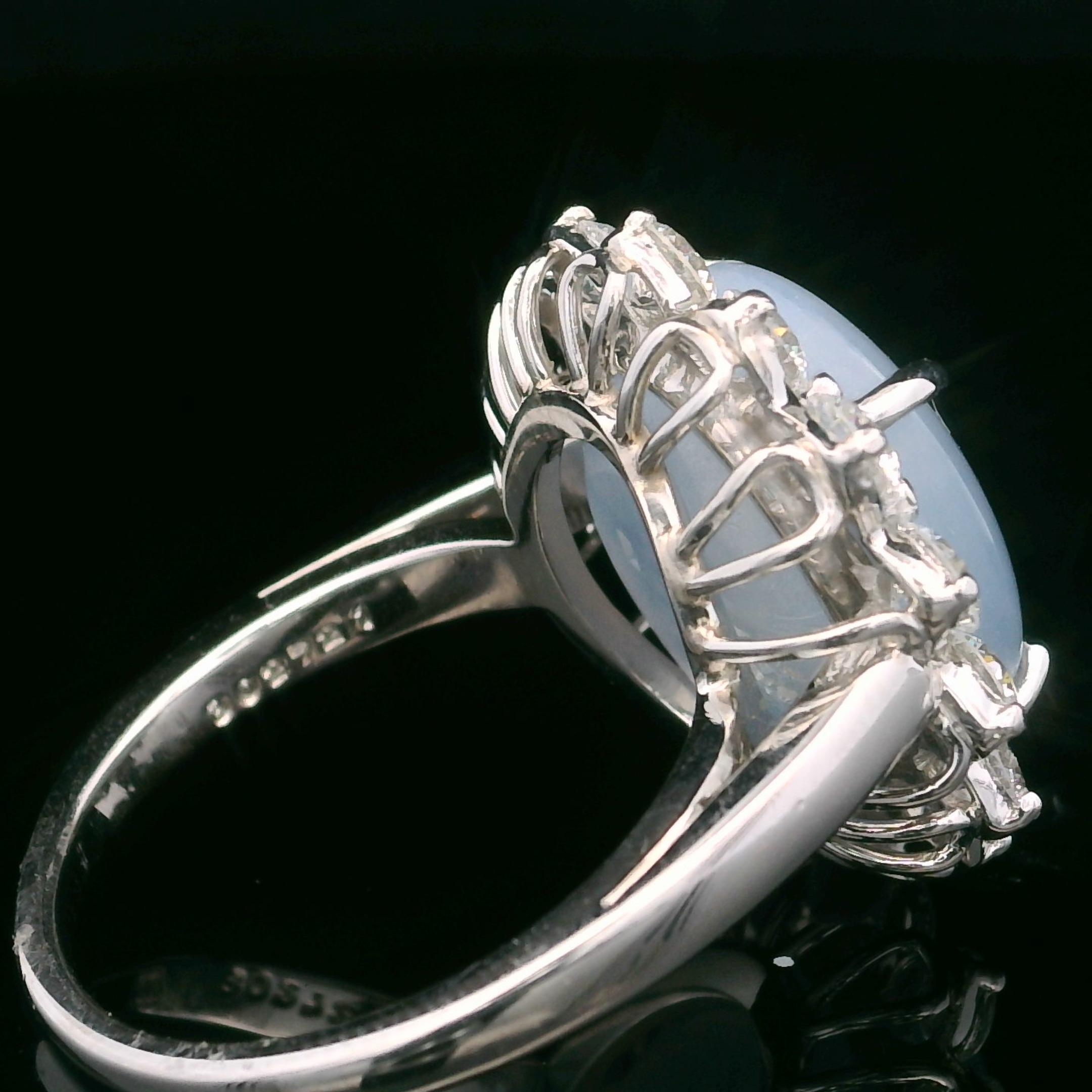 Women's or Men's Oscar Heyman 14.21ct Cat's-Eye Sapphire & Diamond Ring For Sale