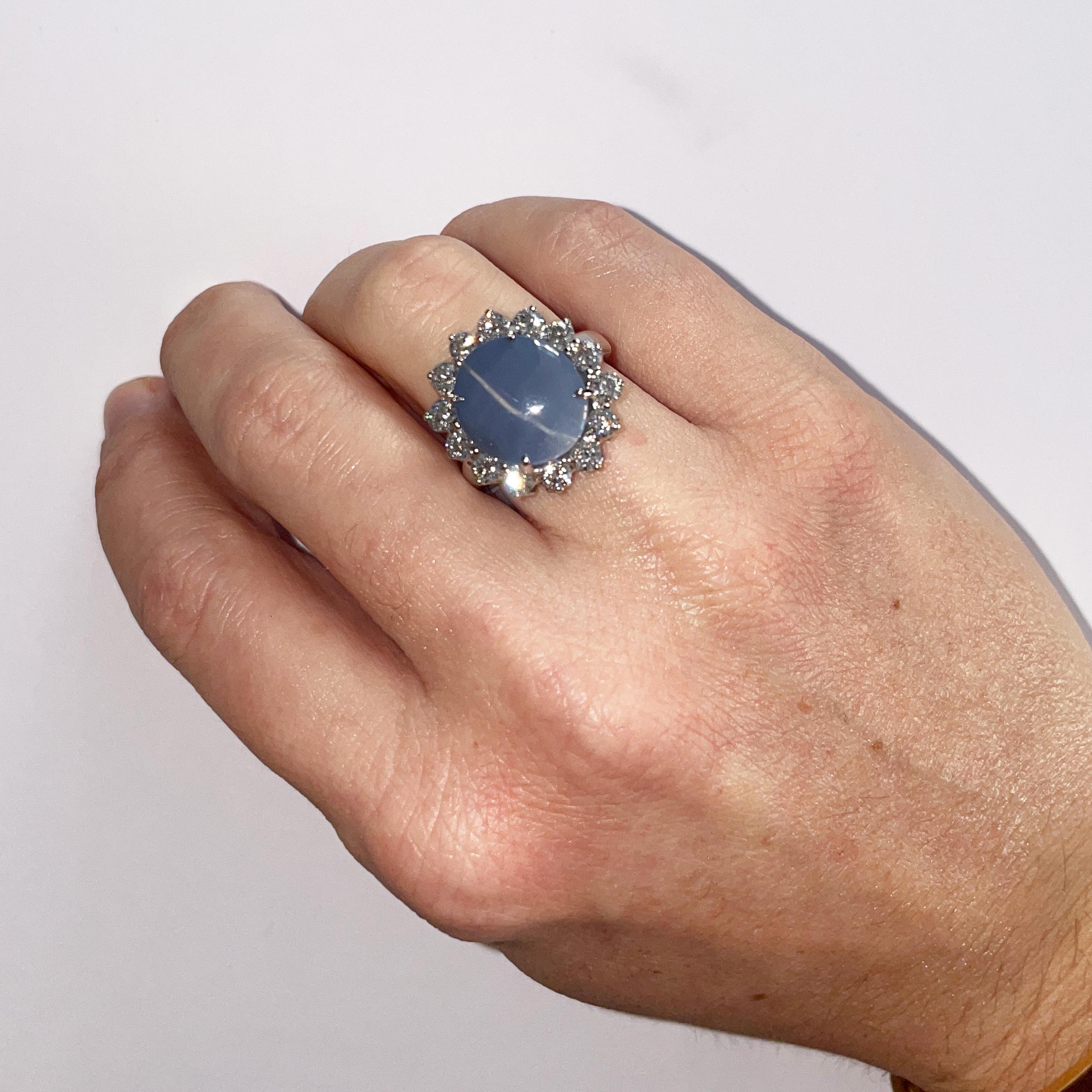 Oscar Heyman 14.21ct Cat's-Eye Sapphire & Diamond Ring For Sale 3