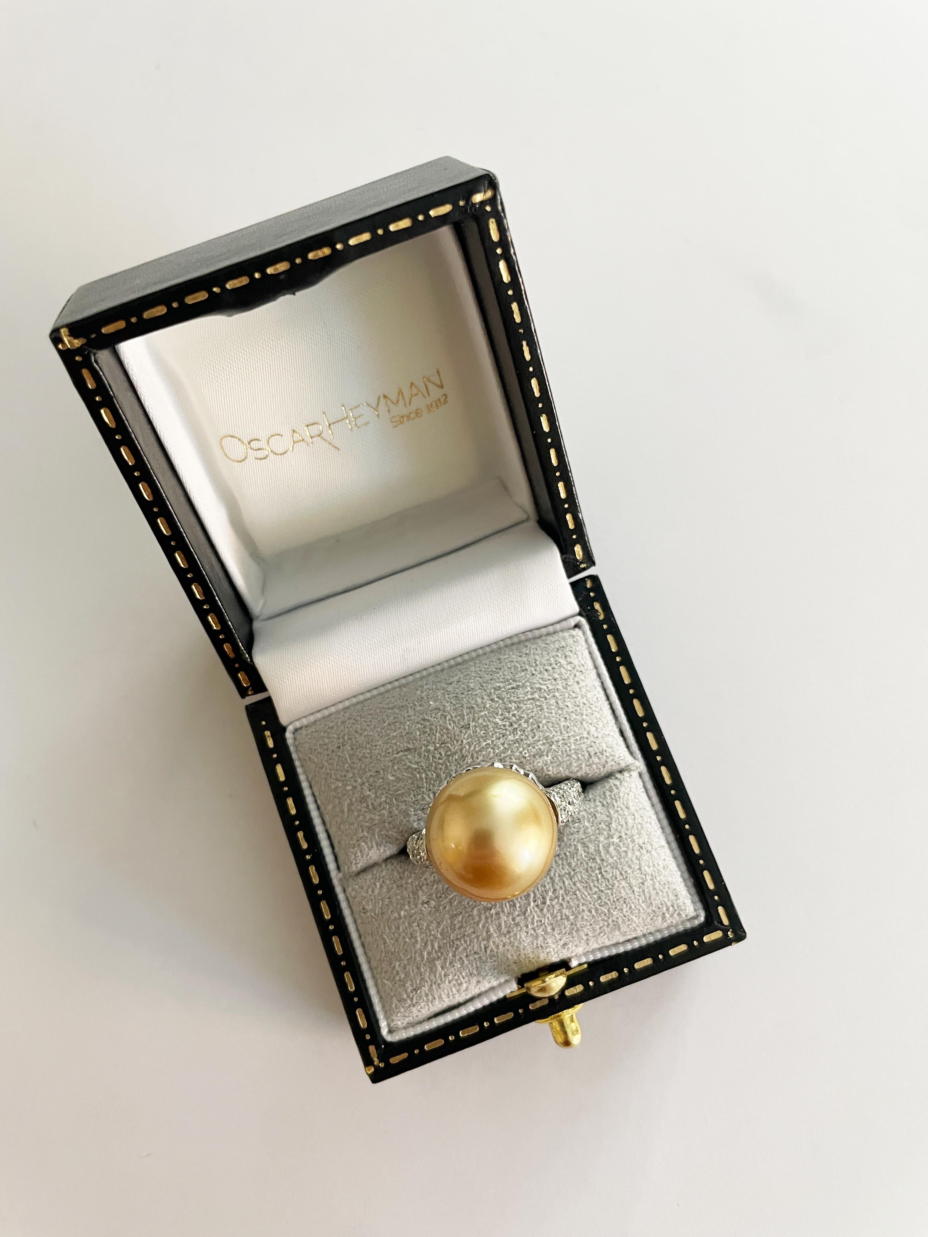 Oscar Heyman 14mm Golden South Sea Pearl & Diamond Ring For Sale 4
