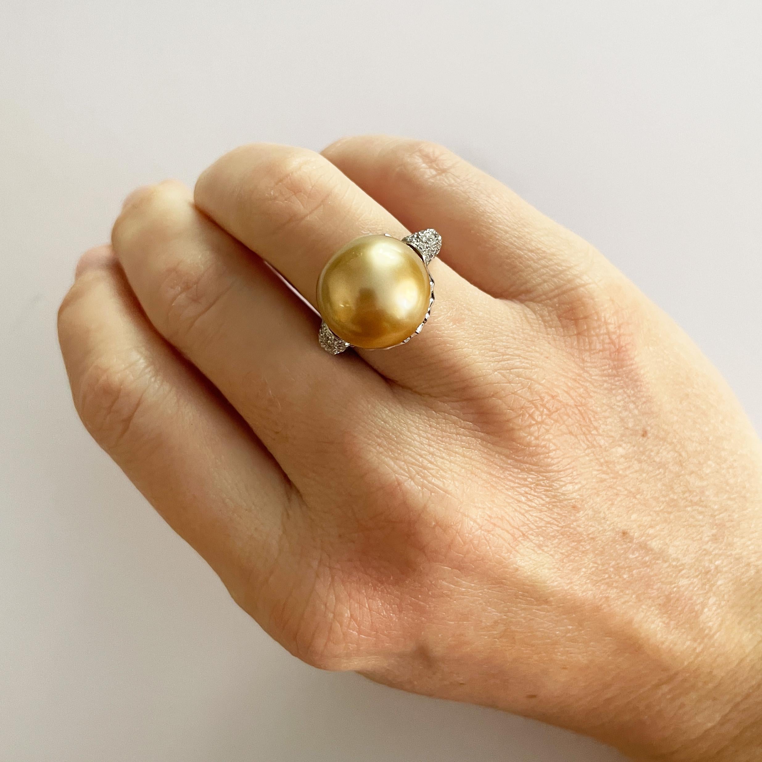 Oscar Heyman 14mm Golden South Sea Pearl & Diamond Ring For Sale 5
