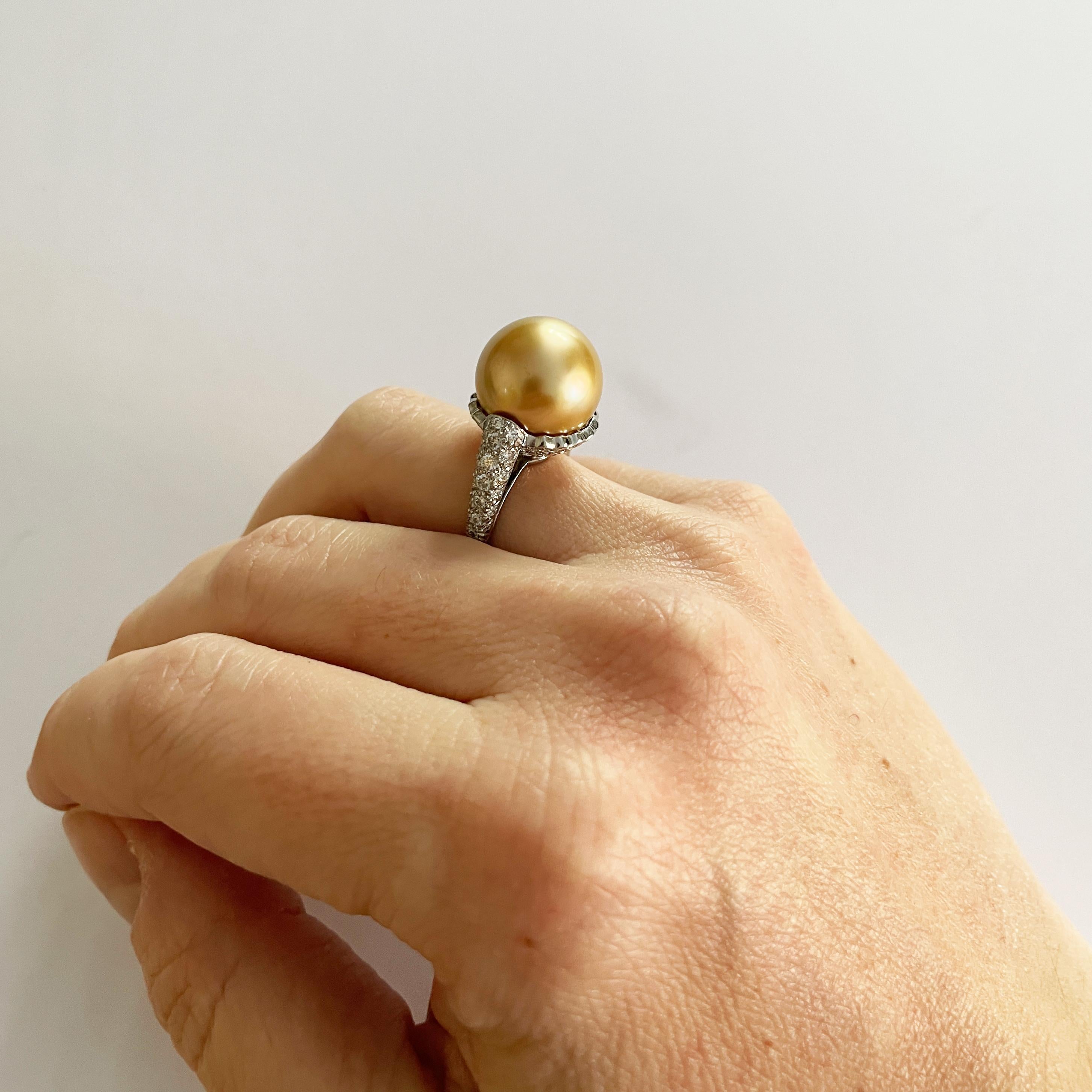 Oscar Heyman 14mm Golden South Sea Pearl & Diamond Ring For Sale 6