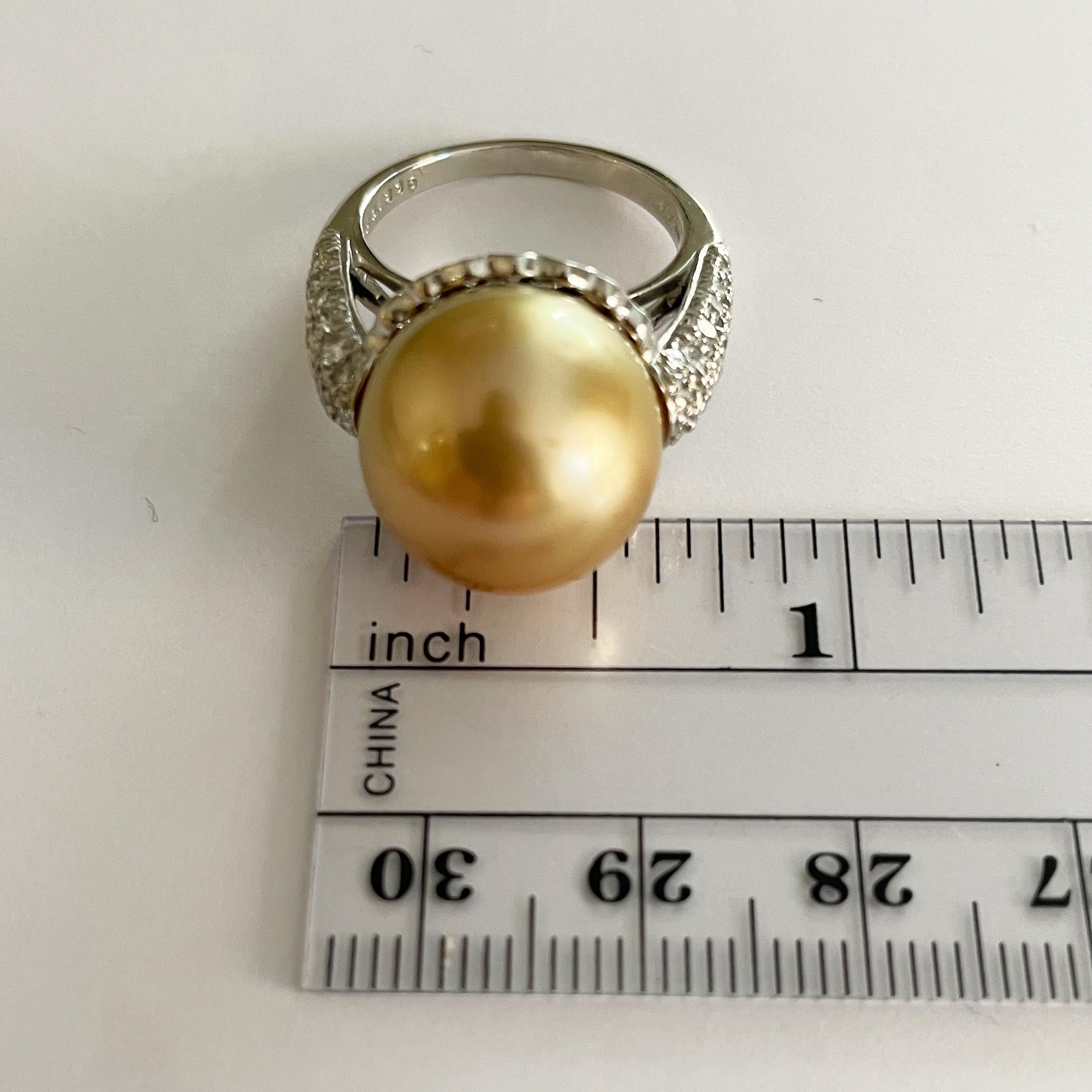Oscar Heyman 14mm Golden South Sea Pearl & Diamond Ring For Sale 7