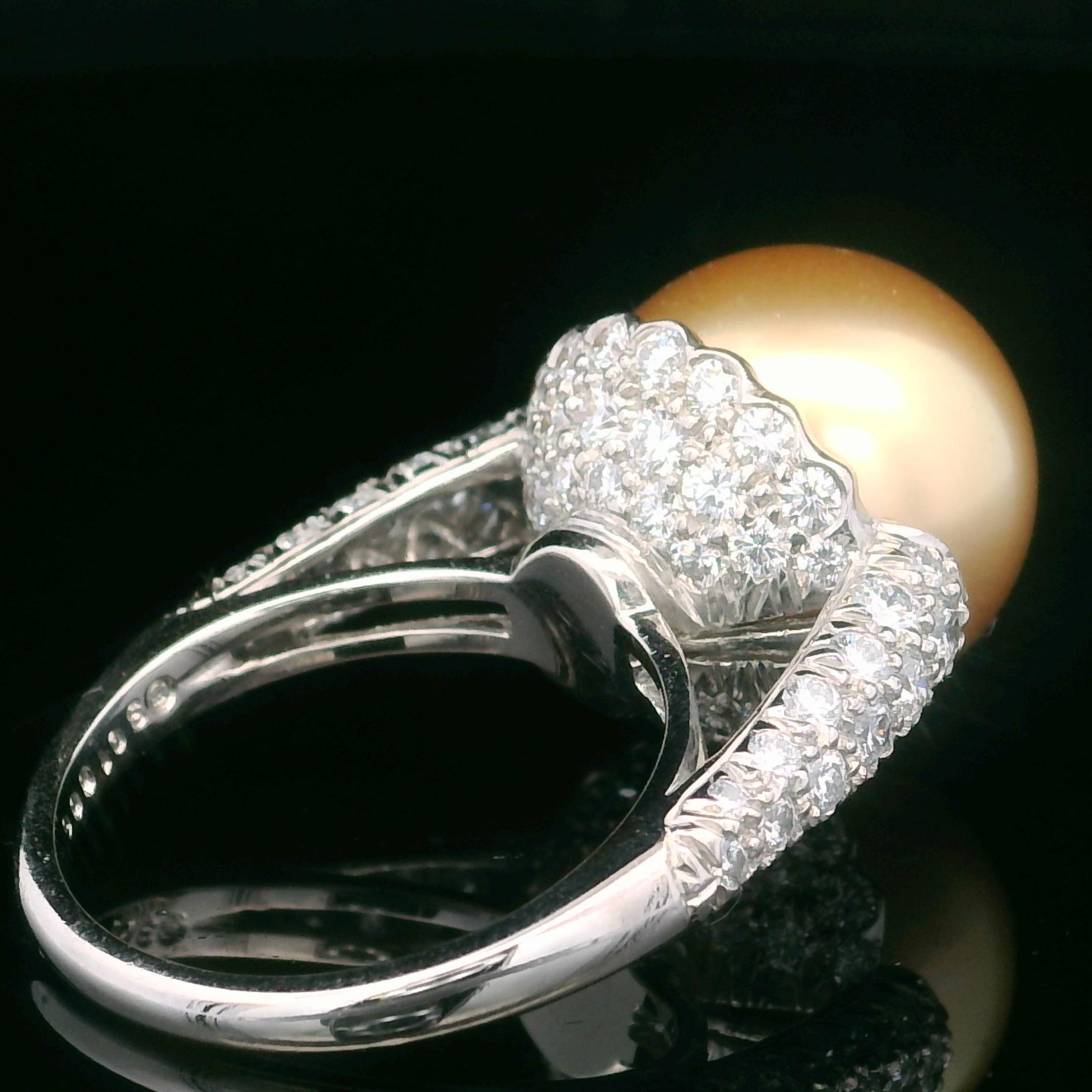 Oscar Heyman 14mm Golden South Sea Pearl & Diamond Ring For Sale 1