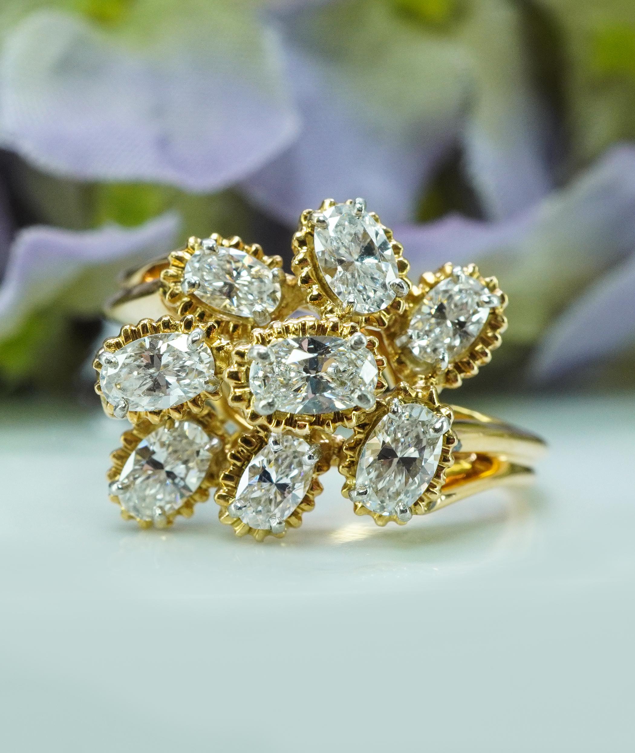 OSCAR HEYMAN 1.59ct VVS-D Diamond Ring 18K Gold Platinum Estate  

This fascinating designer OSCAR HEYMAN & BROTHERS piece is crafted in luxurious 18K yellow gold and platinum set with finest diamonds. Featured are scintillating oval cut diamonds