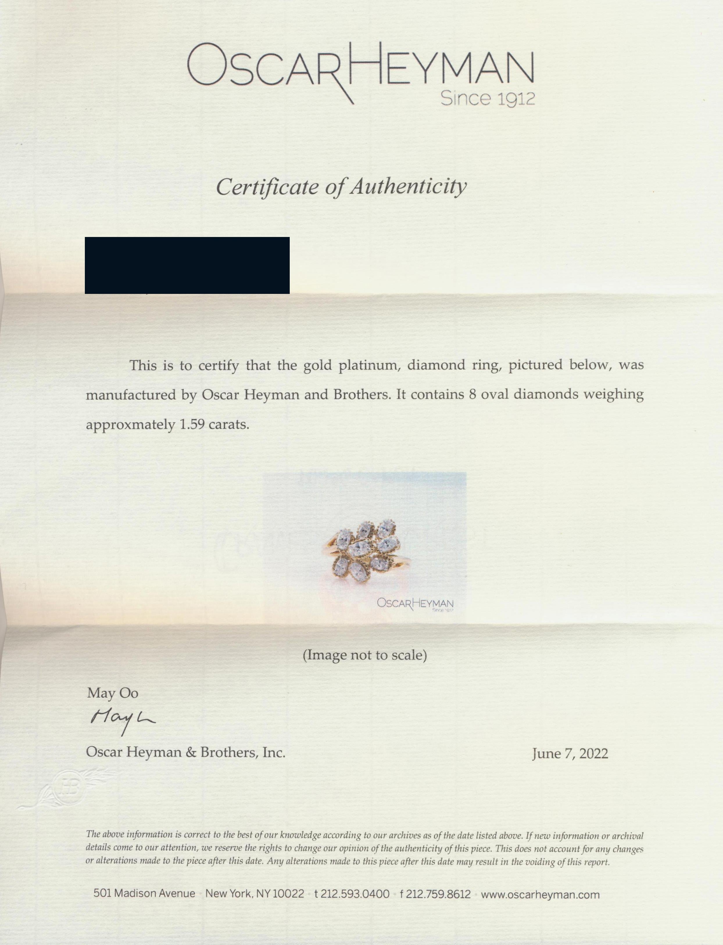 OSCAR HEYMAN 1.59ct VVS-D Diamond Ring 18K Gold Platinum Estate For Sale 2