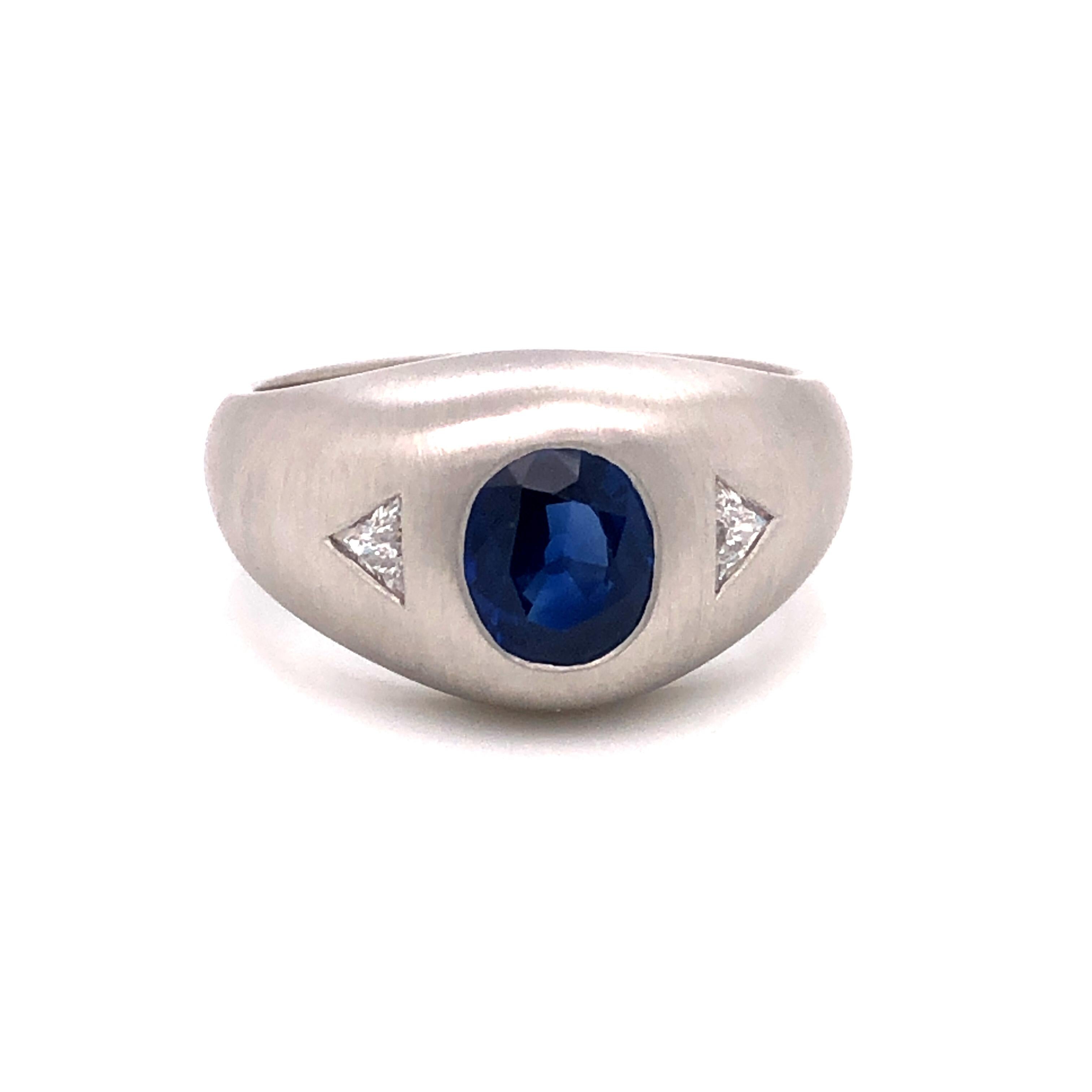 Oval Cut Oscar Heyman 1.72 Carat Sapphire & Diamond Gent's Ring For Sale