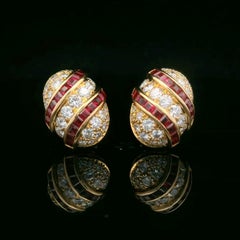 Oscar Heyman 18 Karat Gold Calibre Ruby and Round Diamond Clip Earrings