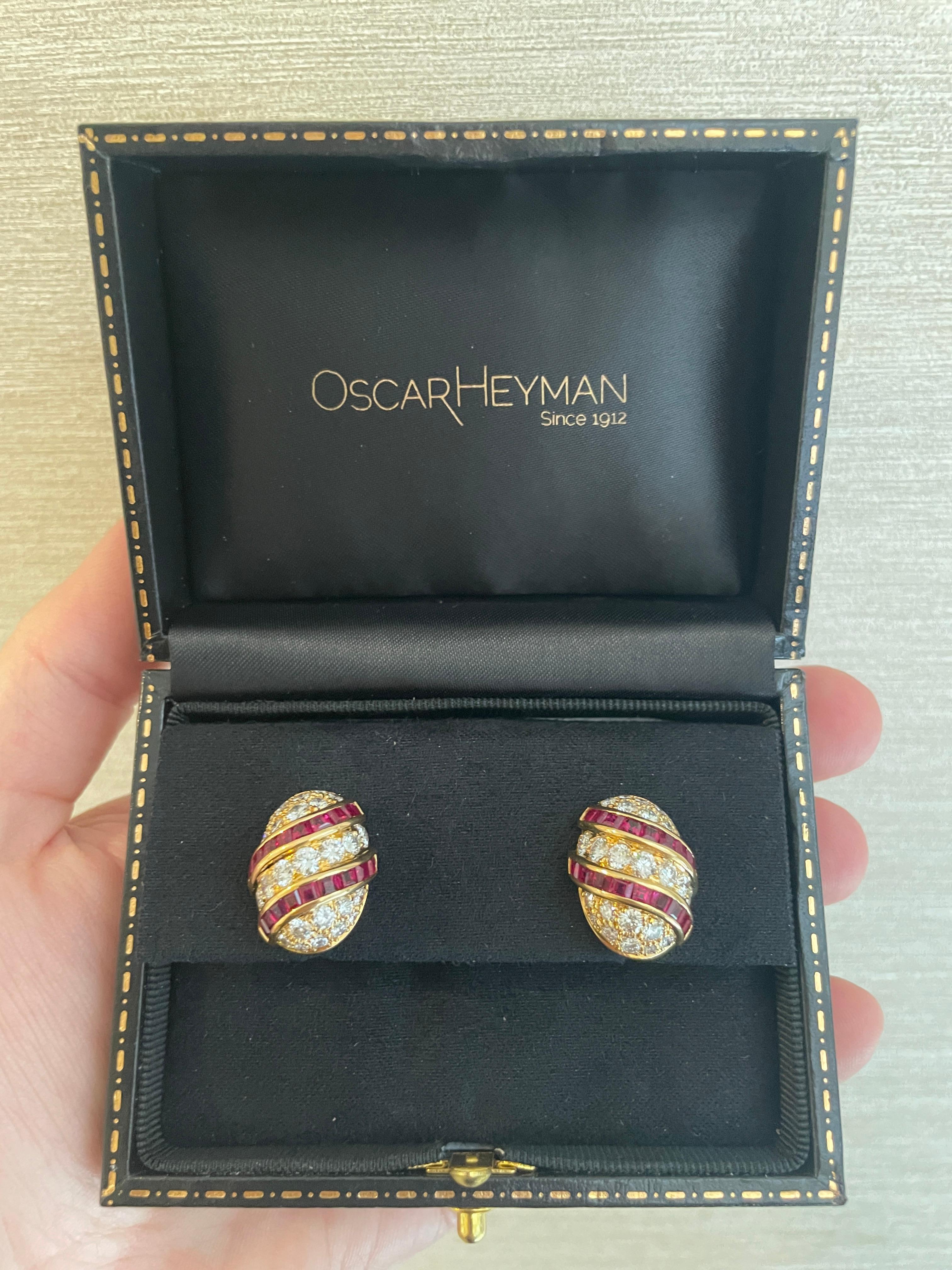 Oscar Heyman Orecchini a clip in oro 18 carati con rubino e diamante rotondo in vendita 1