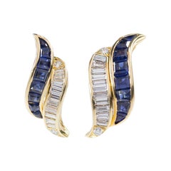 Oscar Heyman 18 Karat Gold Calibré Sapphire and Diamond Clip Earrings