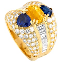 Oscar Heyman 18 Karat Yellow Gold 2.50 Carat Diamond and Sapphire Ring